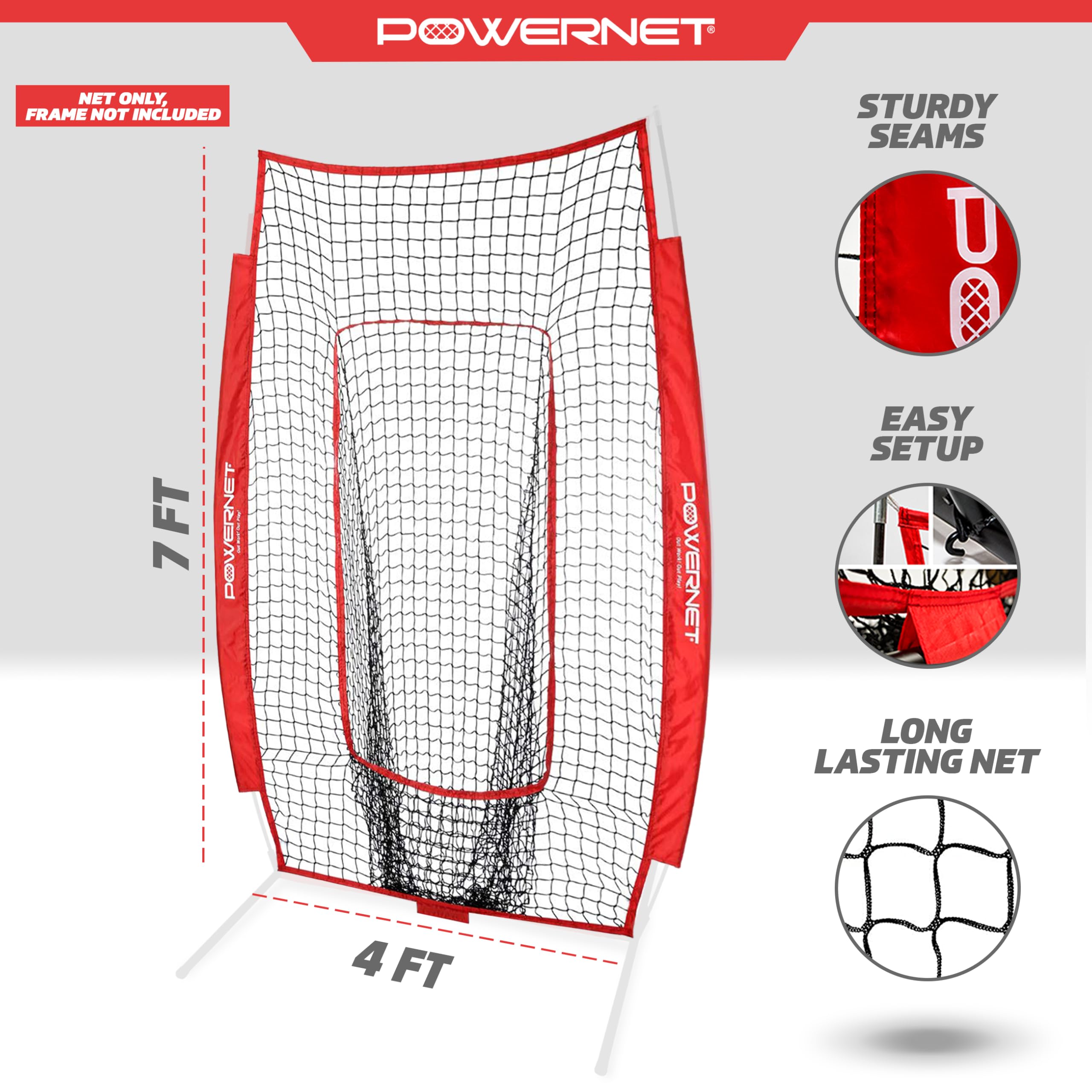PowerNet 4x7 FT Portable Infielder Training NET ONLY, Softball Baseball Replacement Practice Net for Pitching and Hitting, Ball Catcher Pocket, 28 SQFT Protection, Team Colors - Image 3