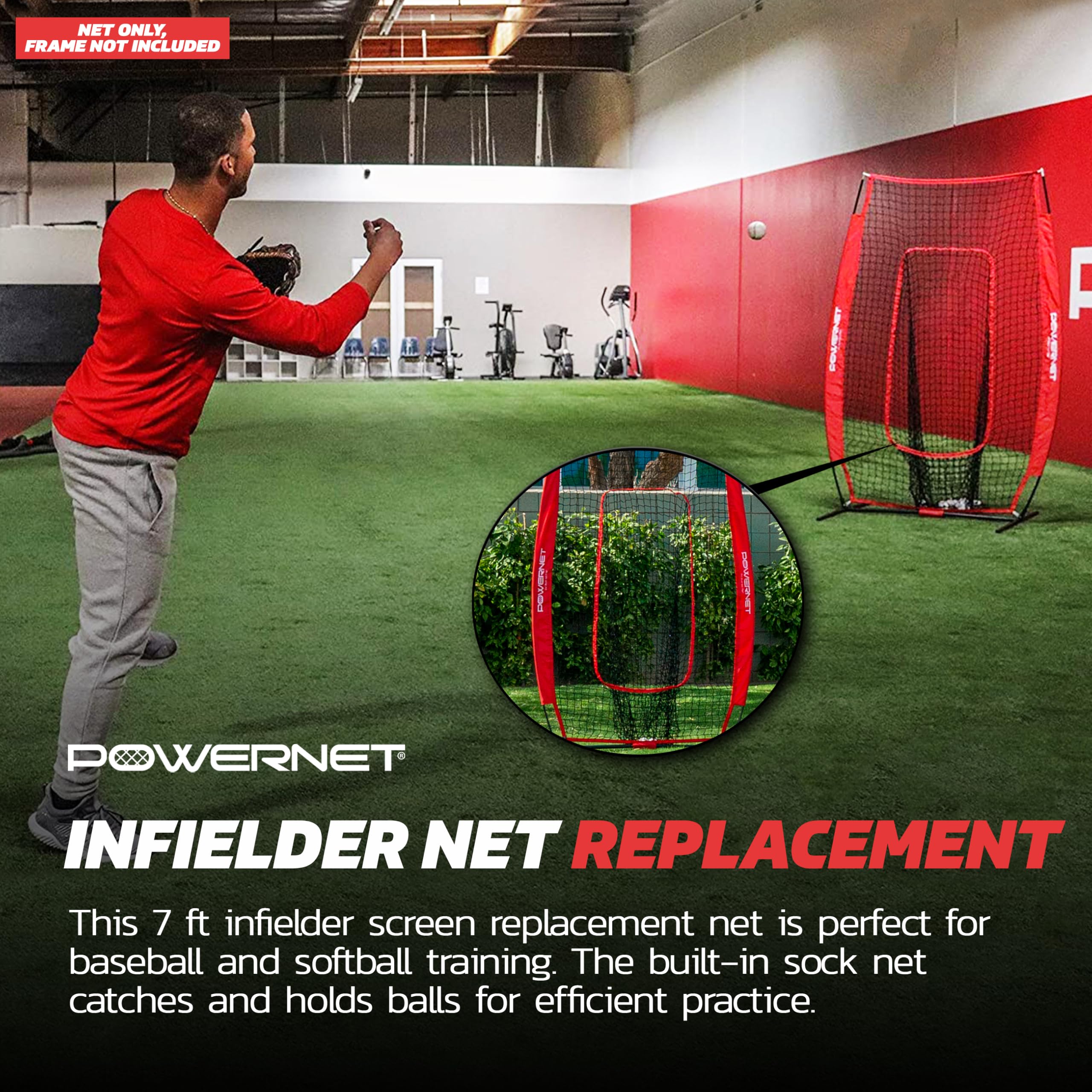 PowerNet 4x7 FT Portable Infielder Training NET ONLY, Softball Baseball Replacement Practice Net for Pitching and Hitting, Ball Catcher Pocket, 28 SQFT Protection, Team Colors - Image 6