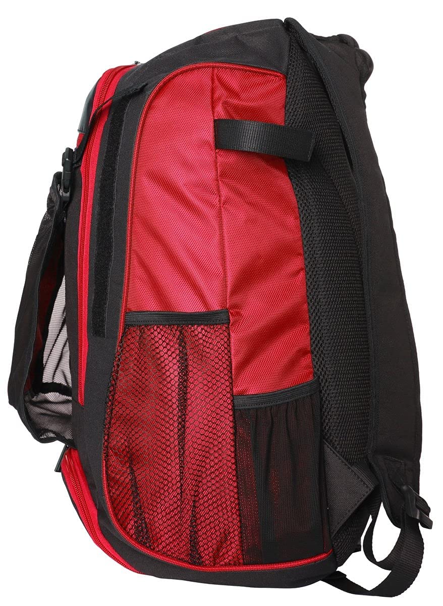 PowerNet Baseball Softball Backpack, Choose from 3 Colors Red Black Blue, Padded Helmet Carrier, Dual Bat Sleeves, Vented Cleat Compartment, Fence Hook, Hook and Loop Batting Glove Area - Image 3
