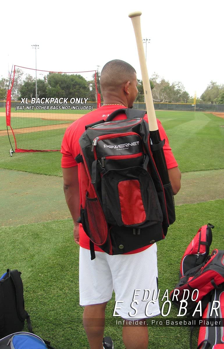 PowerNet Baseball Softball Backpack, Choose from 3 Colors Red Black Blue, Padded Helmet Carrier, Dual Bat Sleeves, Vented Cleat Compartment, Fence Hook, Hook and Loop Batting Glove Area - Image 8