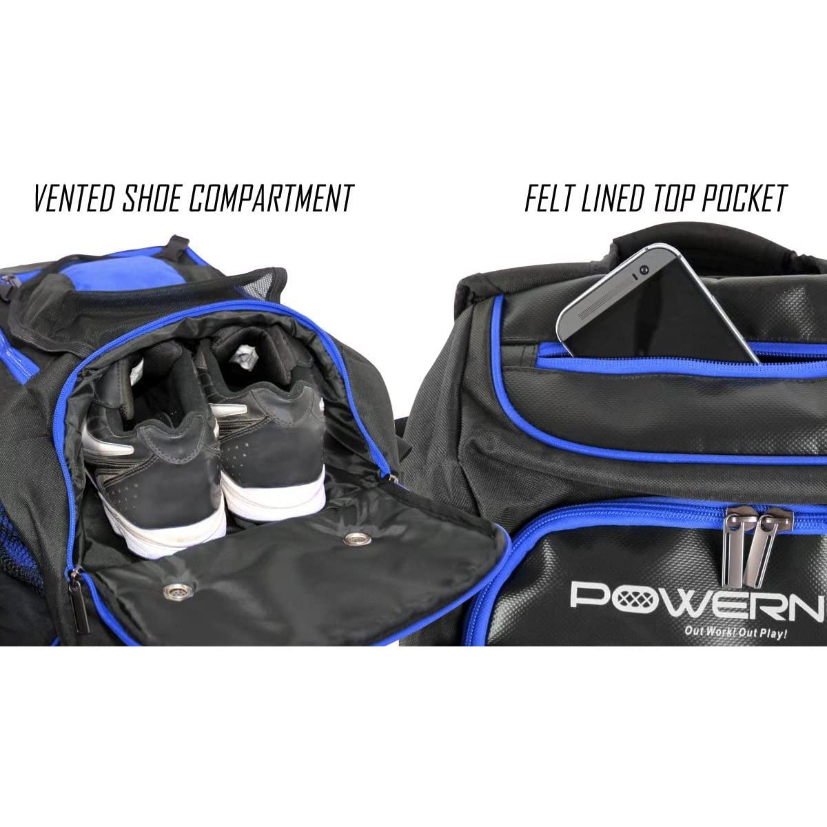 PowerNet Baseball Softball Backpack, Choose from 3 Colors Red Black Blue, Padded Helmet Carrier, Dual Bat Sleeves, Vented Cleat Compartment, Fence Hook, Hook and Loop Batting Glove Area - Image 9