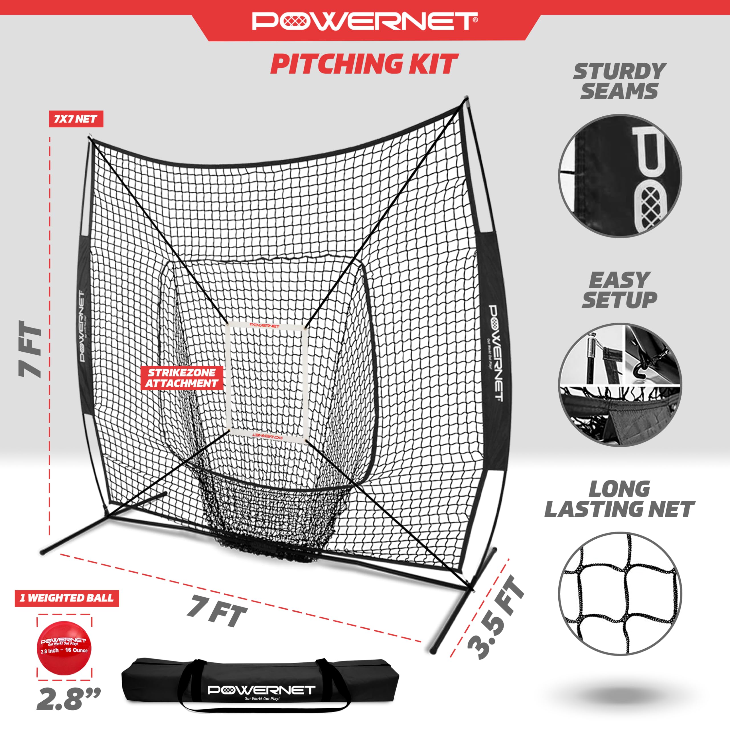 PowerNet Baseball Softball Practice Net 7x7 with Baseball Accessories for Practice Pitching, Batting & Fielding, Ball Caddy, Weighted Baseballs, Tee - Image 3