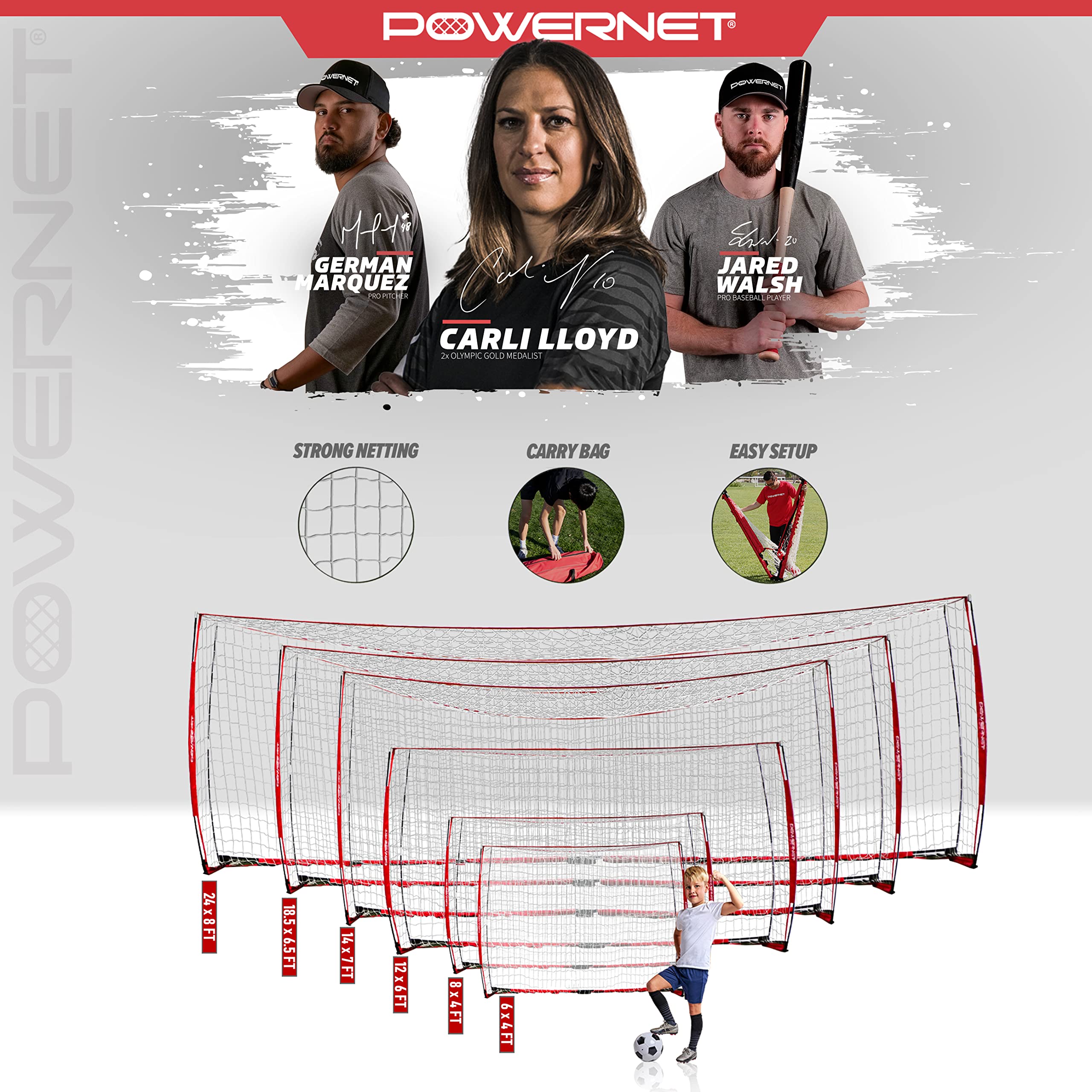 PowerNet Carli Lloyd 12x6 Soccer Goal, Resistance Loop Exercise Bands Bundle - Image 3