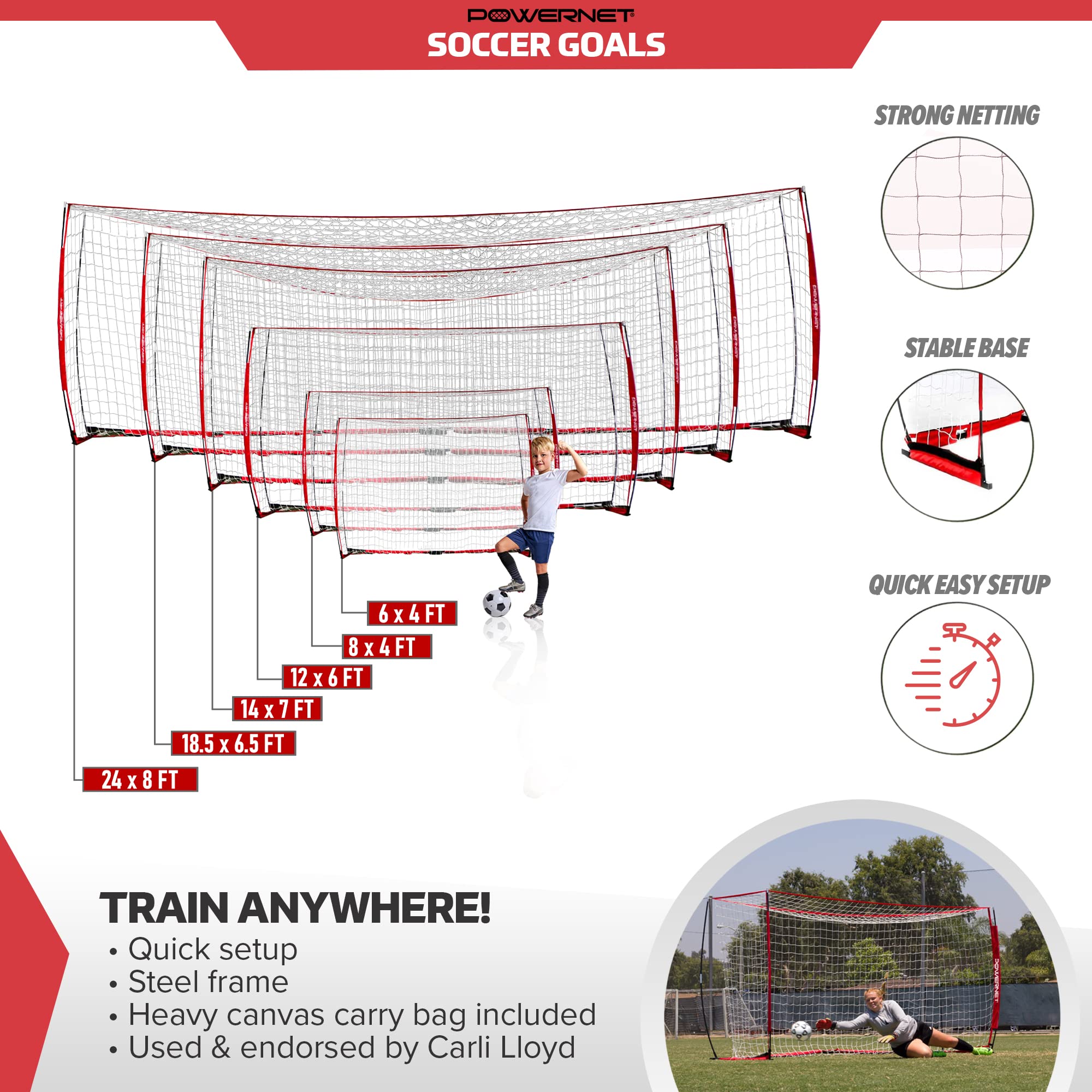PowerNet Carli Lloyd Solo Soccer Training Bundle, Enhance Your Offense Skills by Simulating Under Pressure Situation Drills, Includes 12x6 Goal & 2 Defenders - Image 3