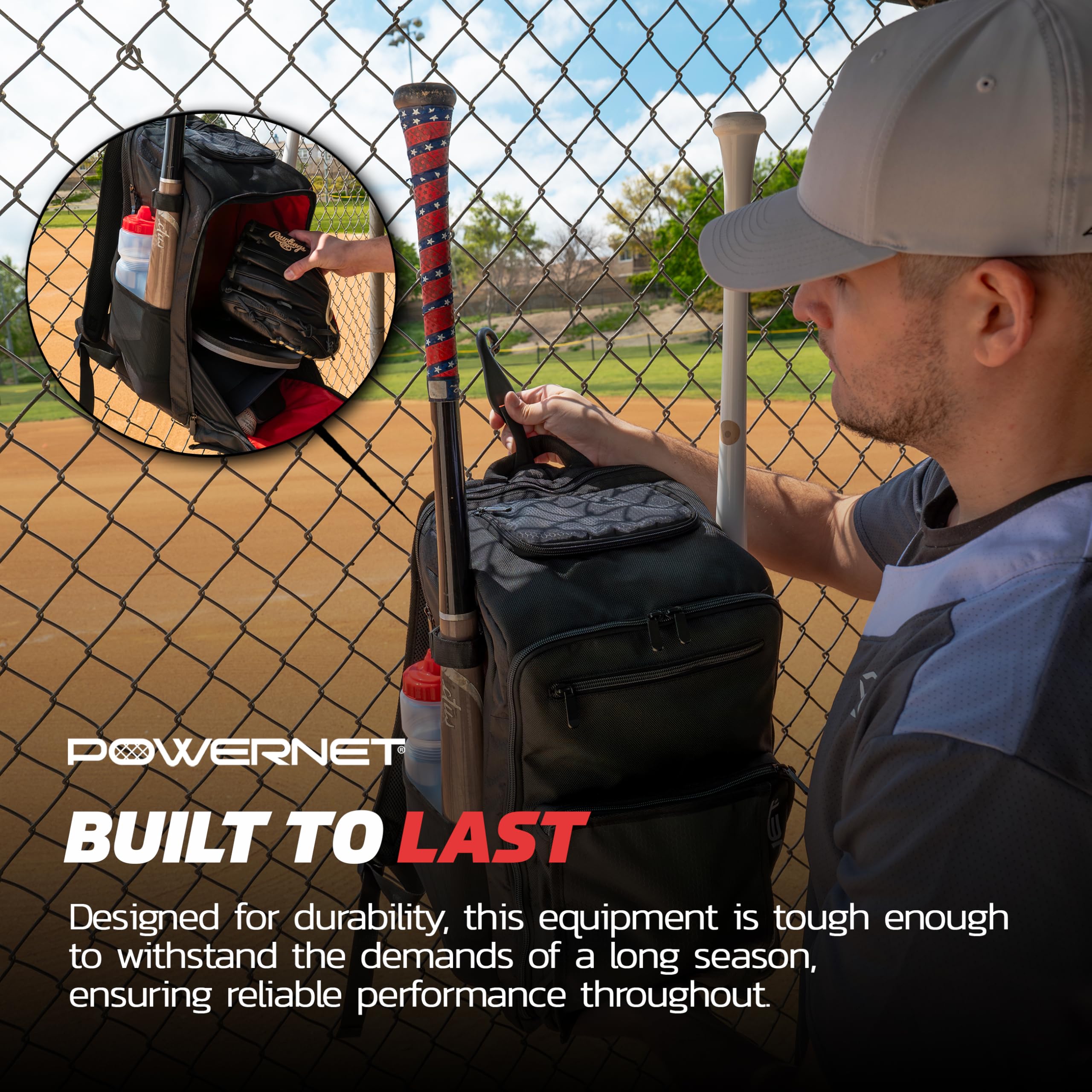 PowerNet Coach's Baseball Backpack, Softball & Baseball Bag for Coaching Gear with Laptop Sleeve and Zippered Pockets, Coach Bat Bag with Chain-Link Fence Hook and Luggage Strap - Image 6