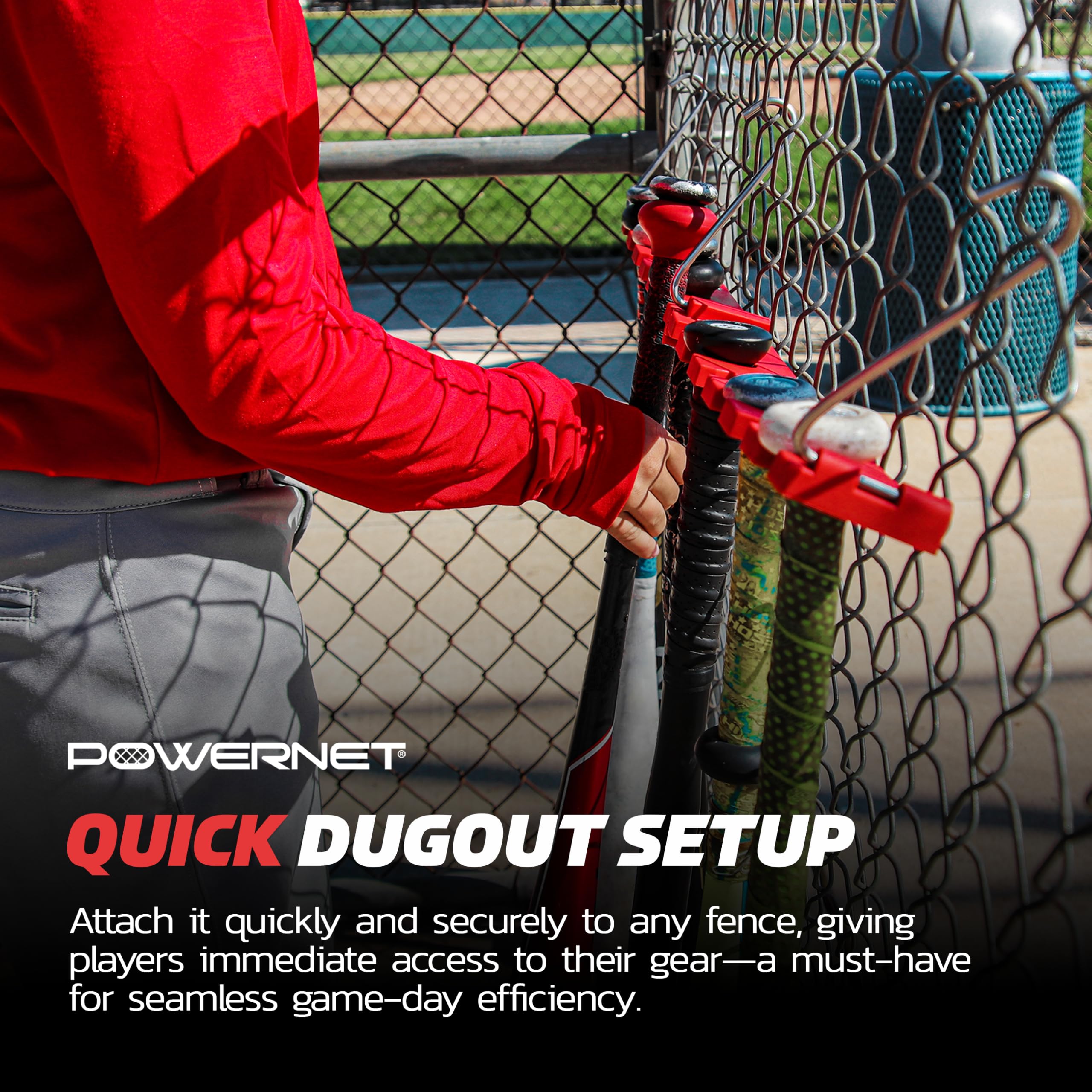 PowerNet Dugout Organizers, Softball & Baseball Bat Fence Rack, Multi-Clip Gear Hanger, Two Fence Hooks or Dugout Bundle, Baseball Coaching Accessories, Baseball Equipment Dugout Organizer with Hooks - Image 5