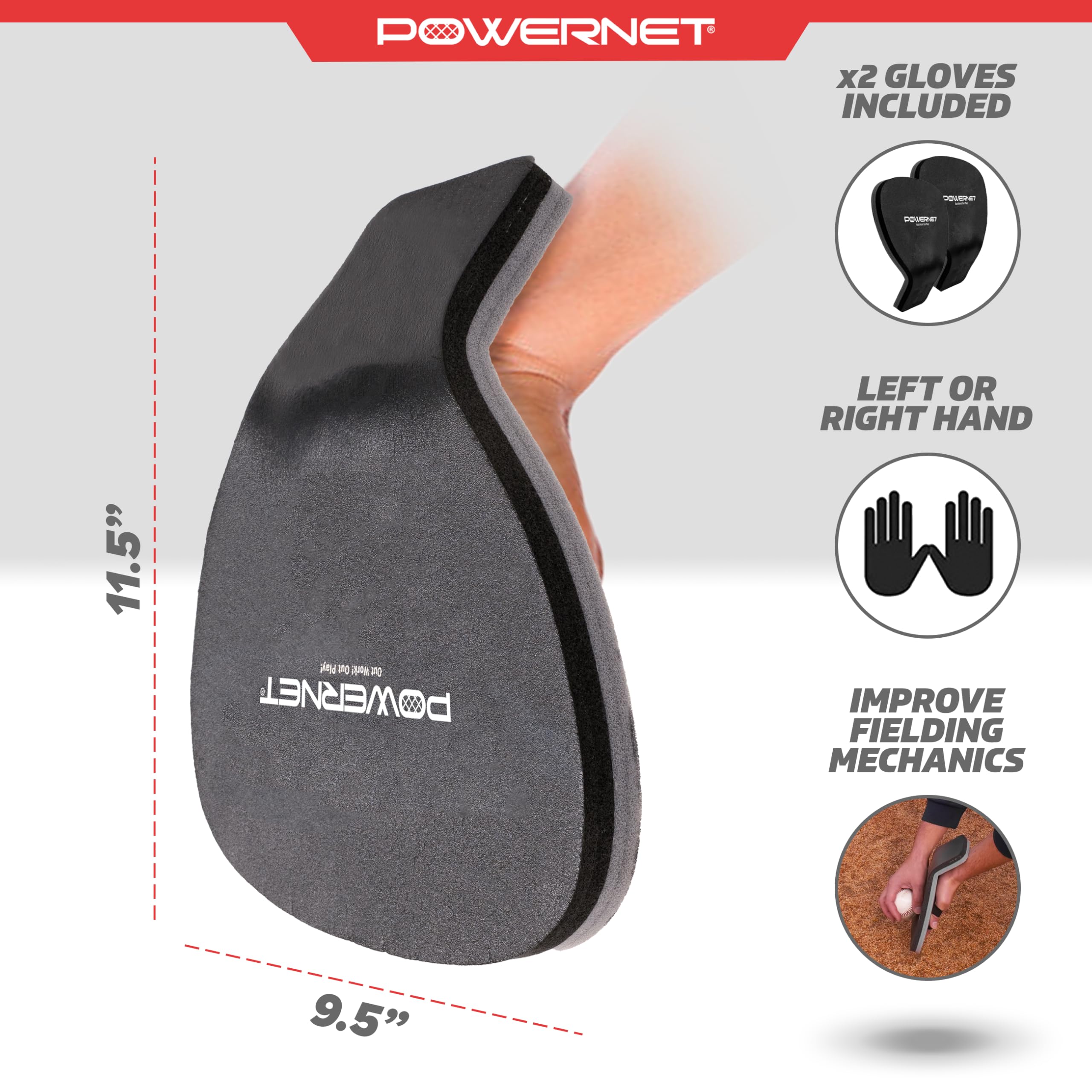 PowerNet Fielder Pro, Angled Wrist Soft Hands Softball & Baseball Training Equipment, Baseball Practice Equipment for Fast Transition from Glove, Right & Left Hand Universal Fit, 2-PK - Image 3