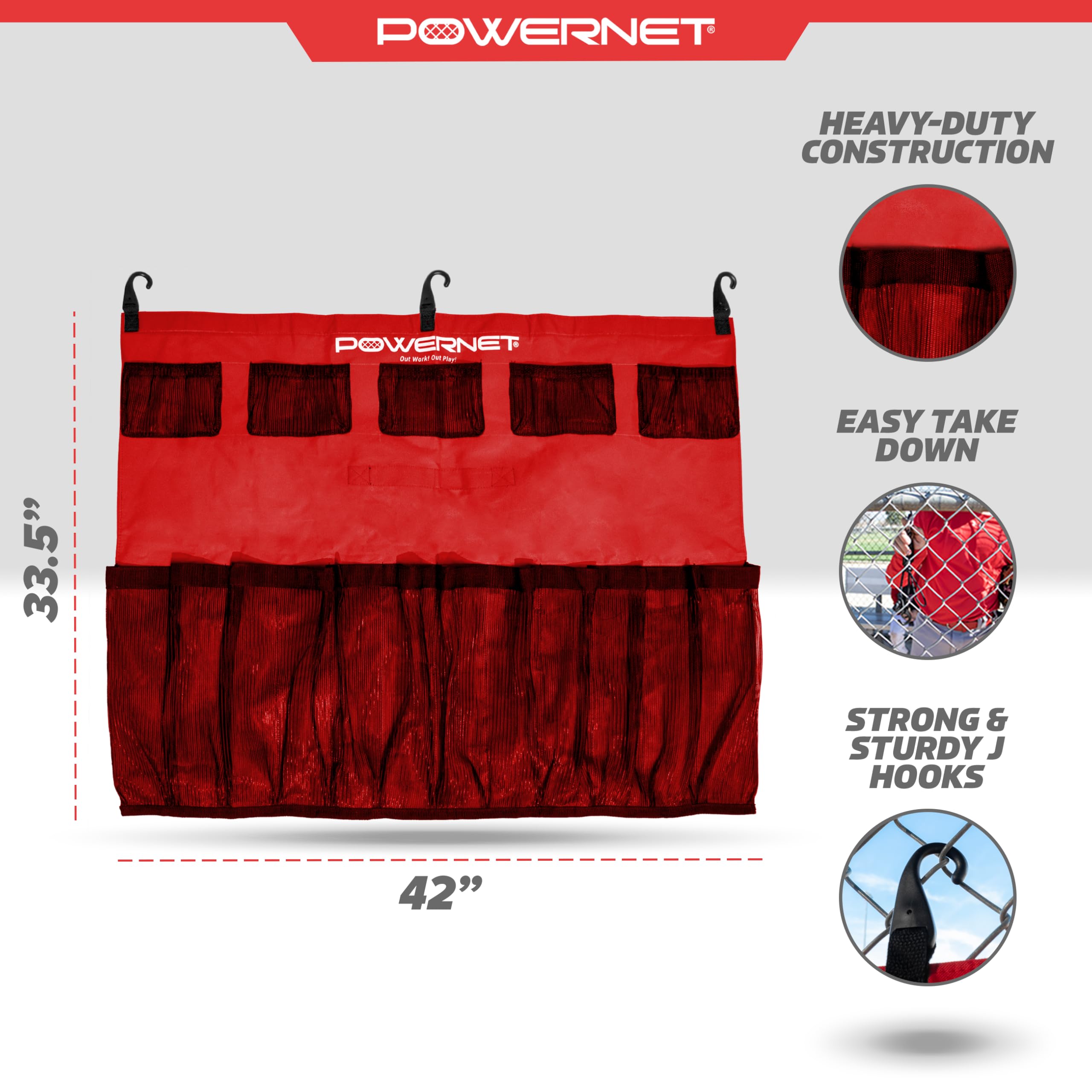 PowerNet Hanging Bat Bag Caddy for Baseball and Softball Teams, Dugout Organizer, Holds 12 Bats on Fence - Image 3