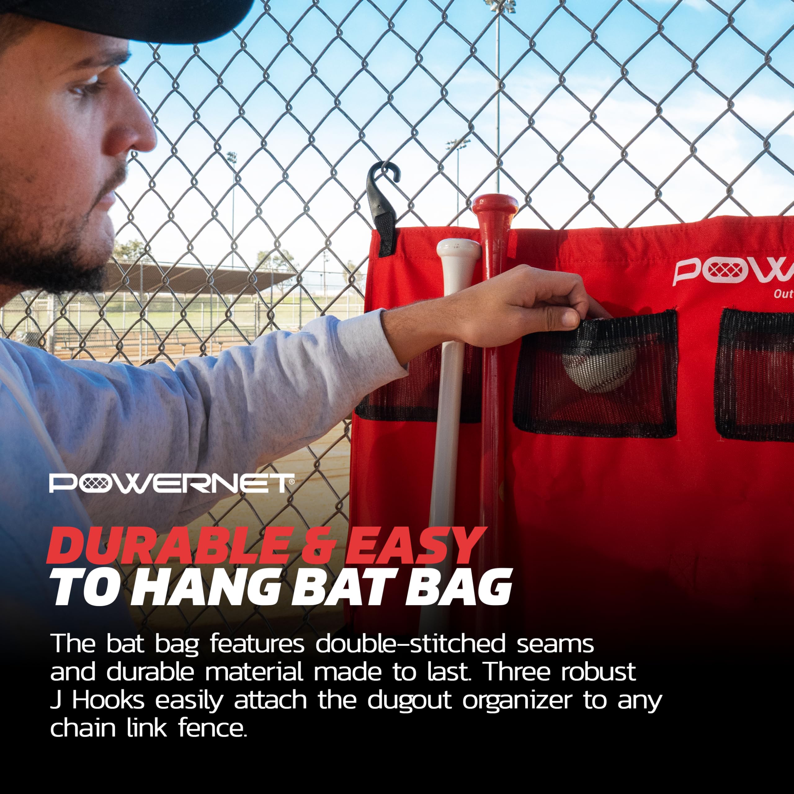 PowerNet Hanging Bat Bag Caddy for Baseball and Softball Teams, Dugout Organizer, Holds 12 Bats on Fence - Image 5