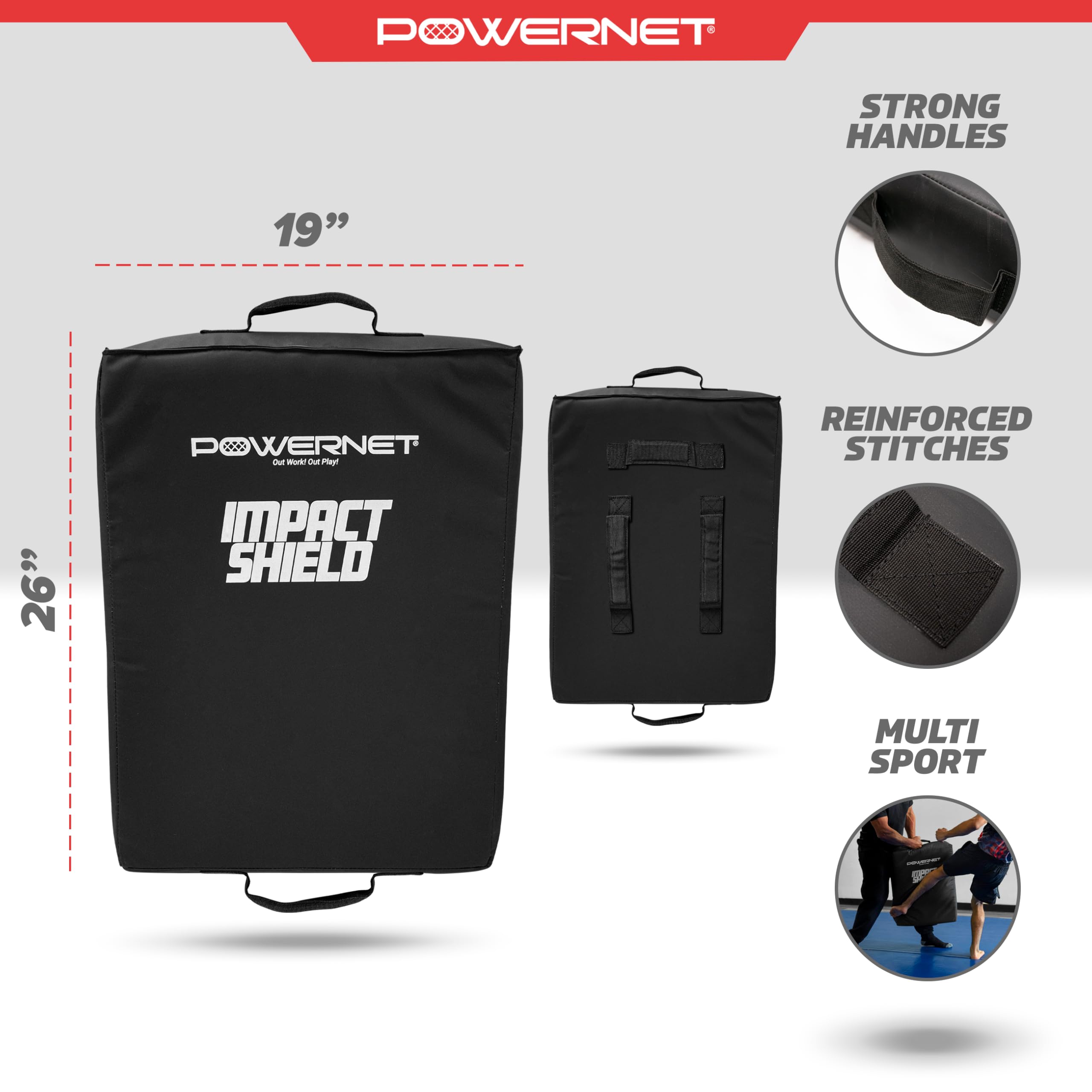 PowerNet Impact Shield, Heavy Duty Impact Pad for Contact Sports - Football, Basketball, Soccer, Rugby & Martial Arts Training Equipment, Durable Sports Pad with Multi-Handle Grips - Image 3