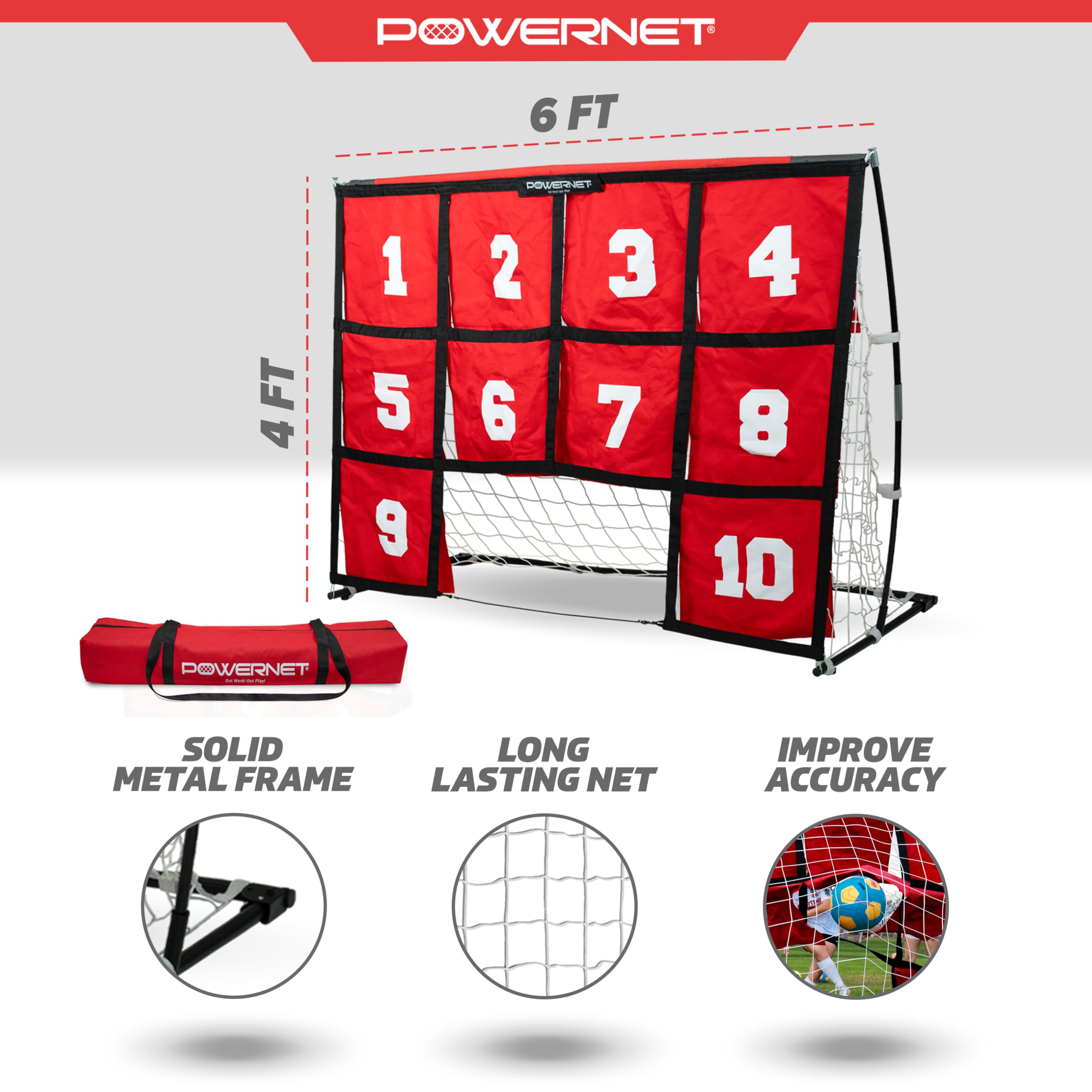 PowerNet Numbered Target Soccer Goal, 6x4 FT Net, 10 Numbered Zones, Soccer Goal with Targets for Accuracy Training, Portable Training Equipment - Image 3