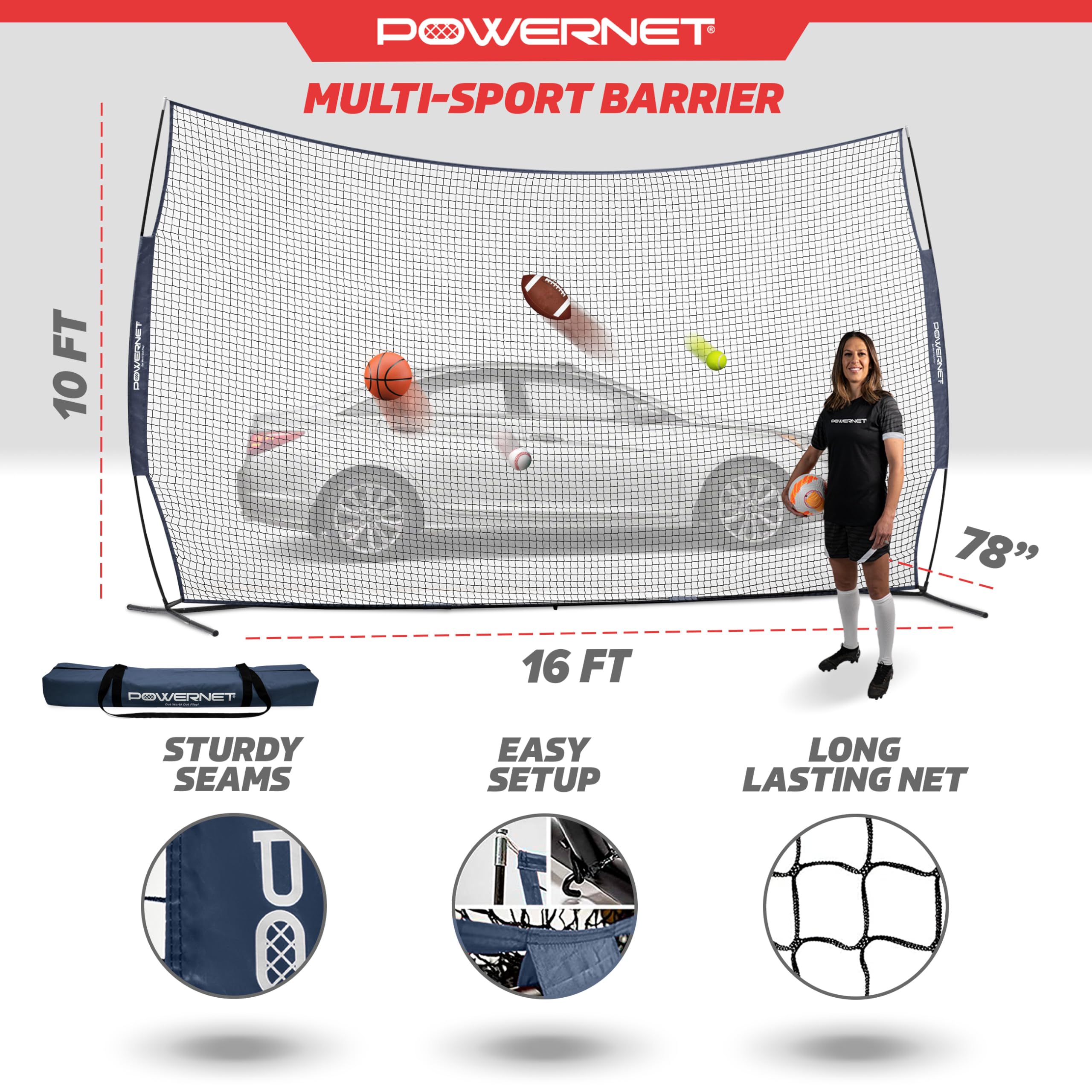 PowerNet Portable Sports Rebounder -Basketball, Volleyball, Soccer, Baseball, Softball and Lacrosse, Backyard & Garage Backstop, Indoor Outdoor Safety Net for Protection - Image 3