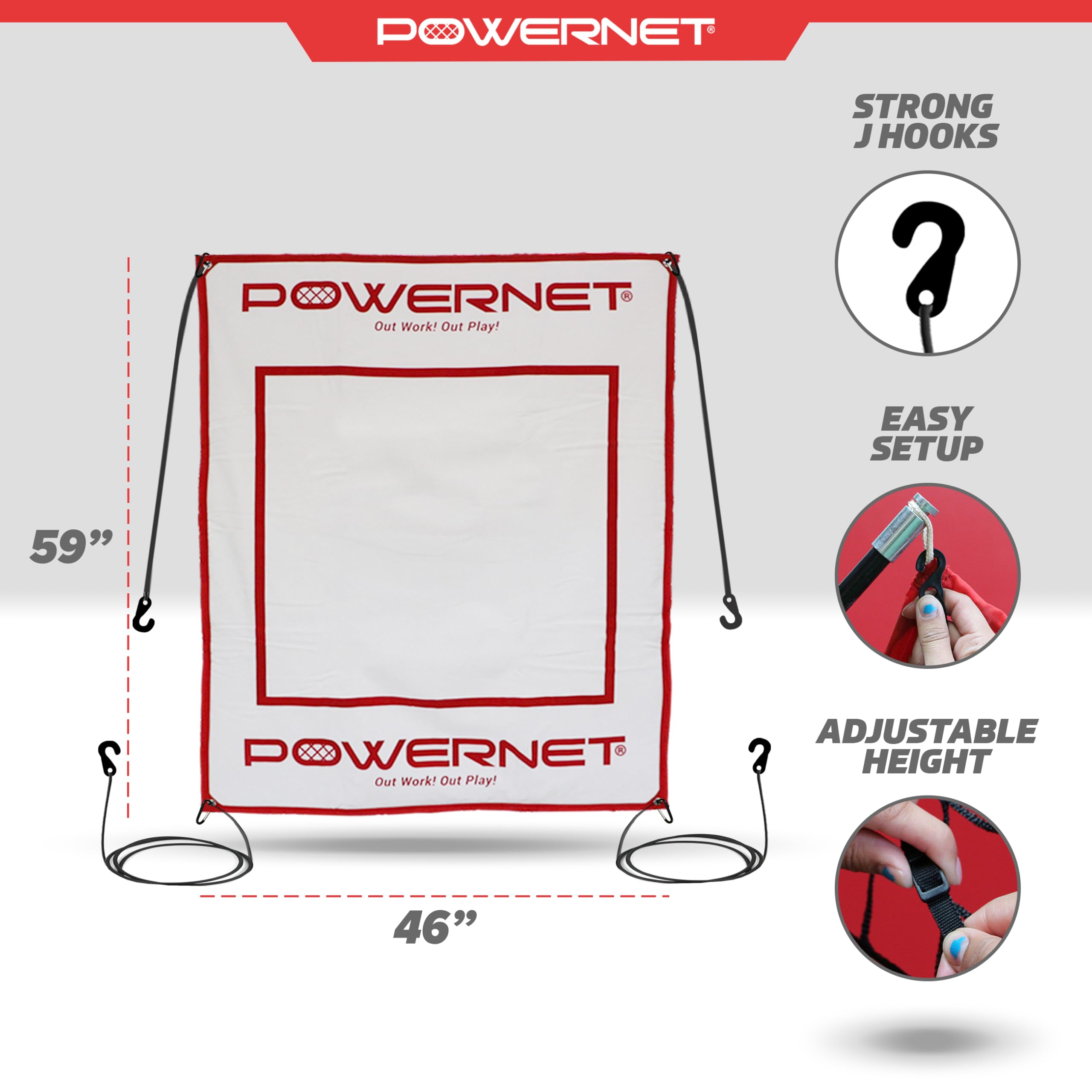 Powernet Power Pad Canvas Baseball & Softball Batting Pitching Backstop, Adjustable Height 46" x 59" Protection Area with Red Strike Zone, Perfect for Batting Cage or on Hitting Net - Image 3
