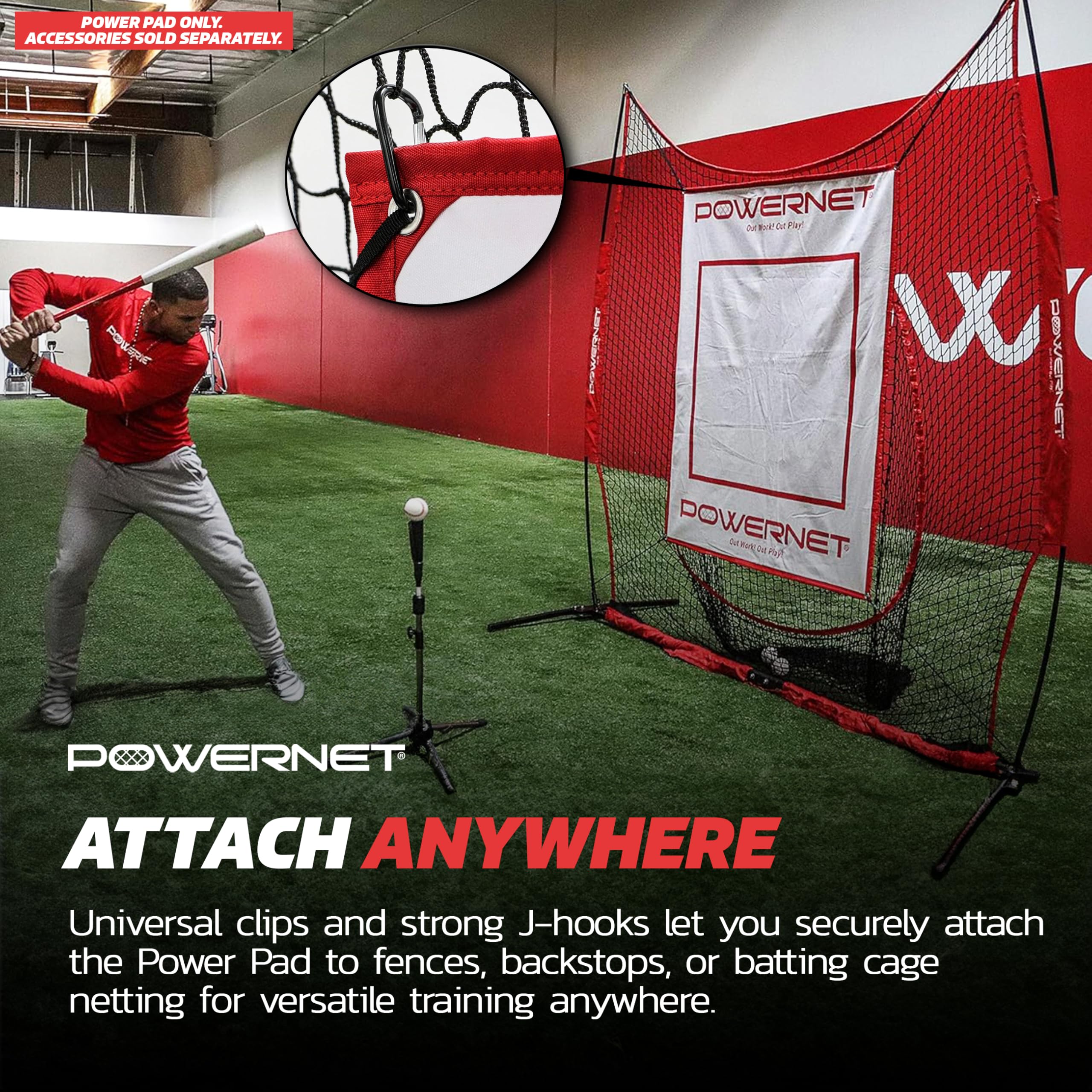 Powernet Power Pad Canvas Baseball & Softball Batting Pitching Backstop, Adjustable Height 46" x 59" Protection Area with Red Strike Zone, Perfect for Batting Cage or on Hitting Net - Image 5