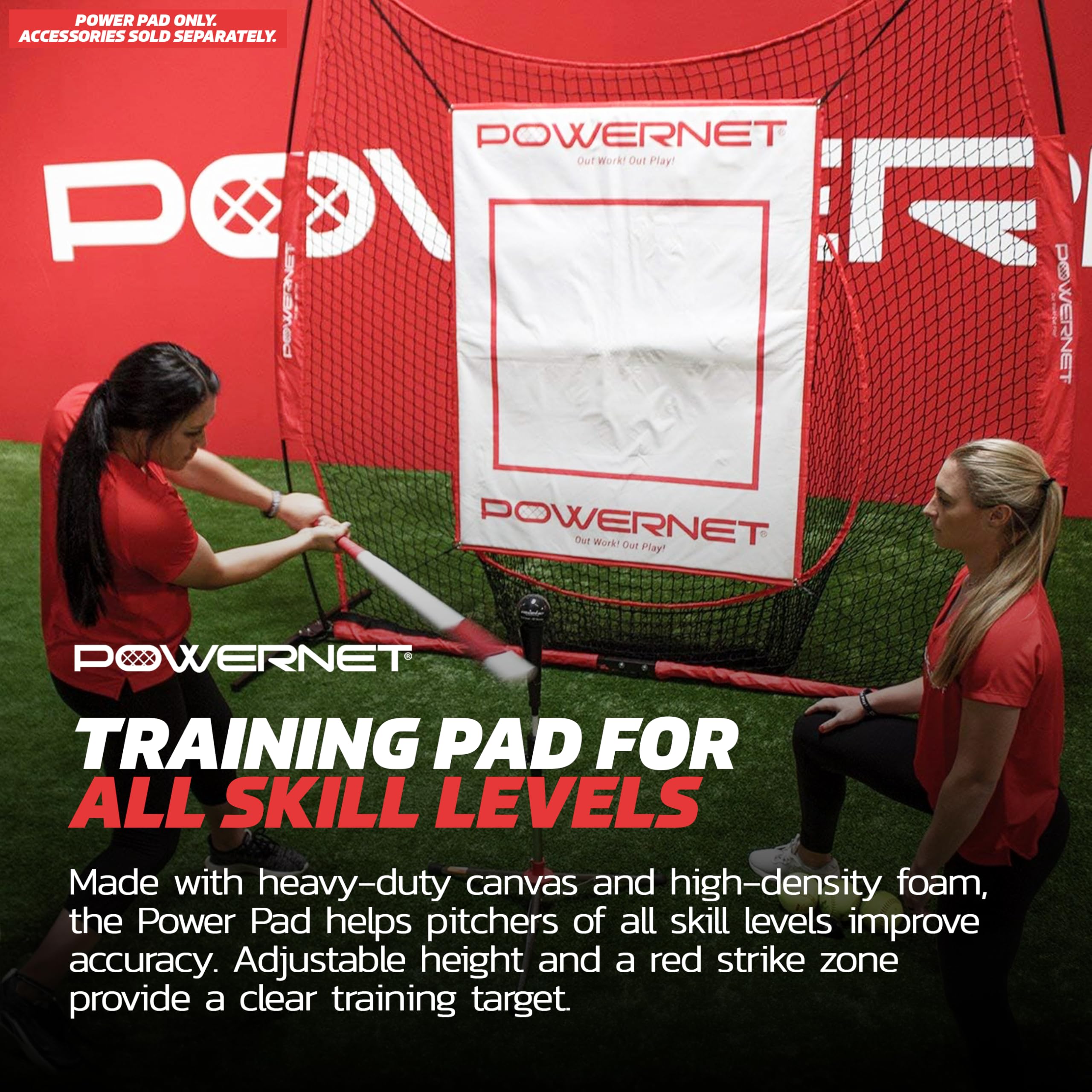 Powernet Power Pad Canvas Baseball & Softball Batting Pitching Backstop, Adjustable Height 46" x 59" Protection Area with Red Strike Zone, Perfect for Batting Cage or on Hitting Net - Image 6