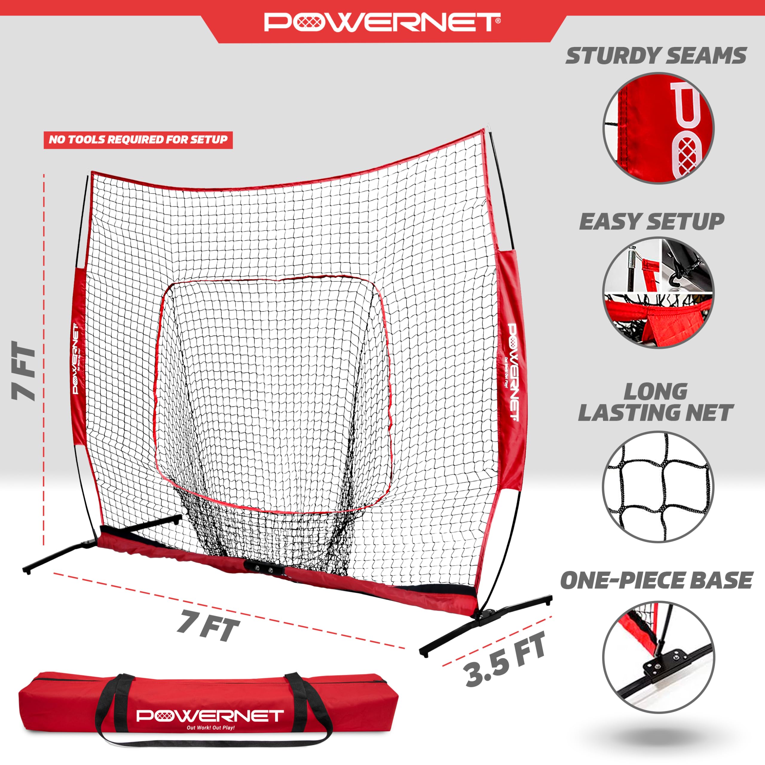 PowerNet Pro One Piece Softball Baseball Net, Portable Baseball Training Equipment, Hitting, Throwing & Pitching Net with Carrying Bag - Image 3