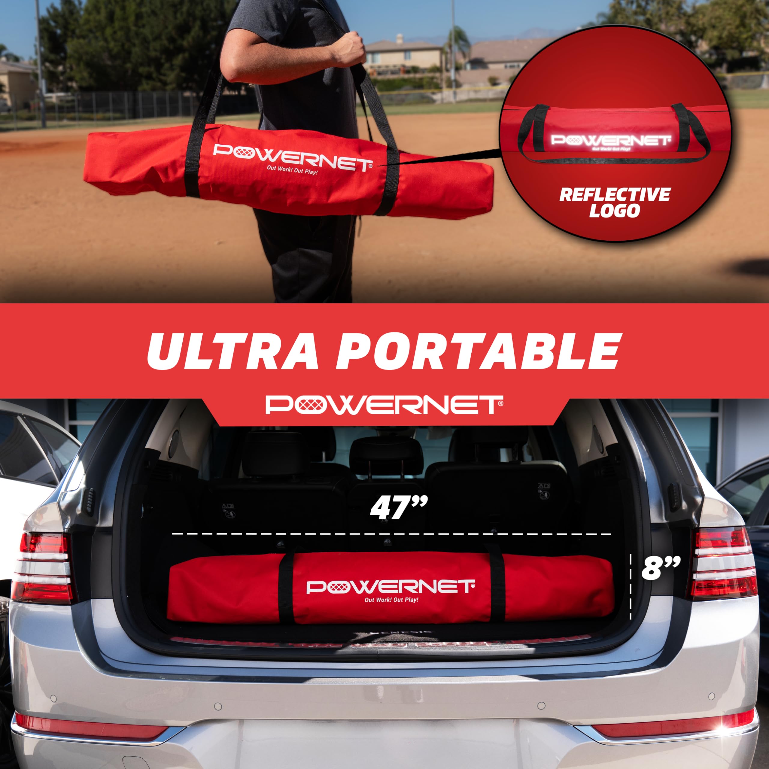 PowerNet Pro One Piece Softball Baseball Net, Portable Baseball Training Equipment, Hitting, Throwing & Pitching Net with Carrying Bag - Image 5