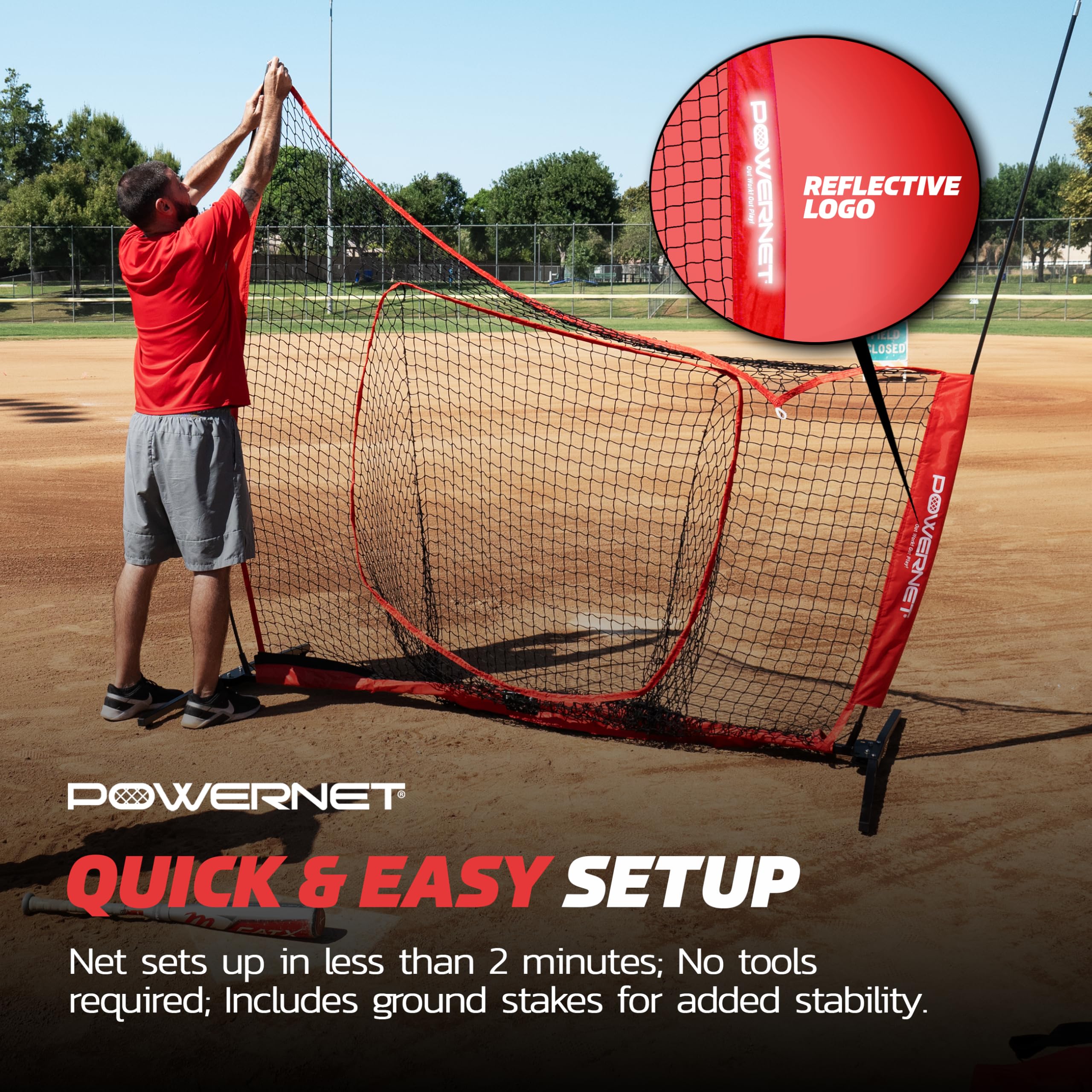 PowerNet Pro One Piece Softball Baseball Net, Portable Baseball Training Equipment, Hitting, Throwing & Pitching Net with Carrying Bag - Image 6