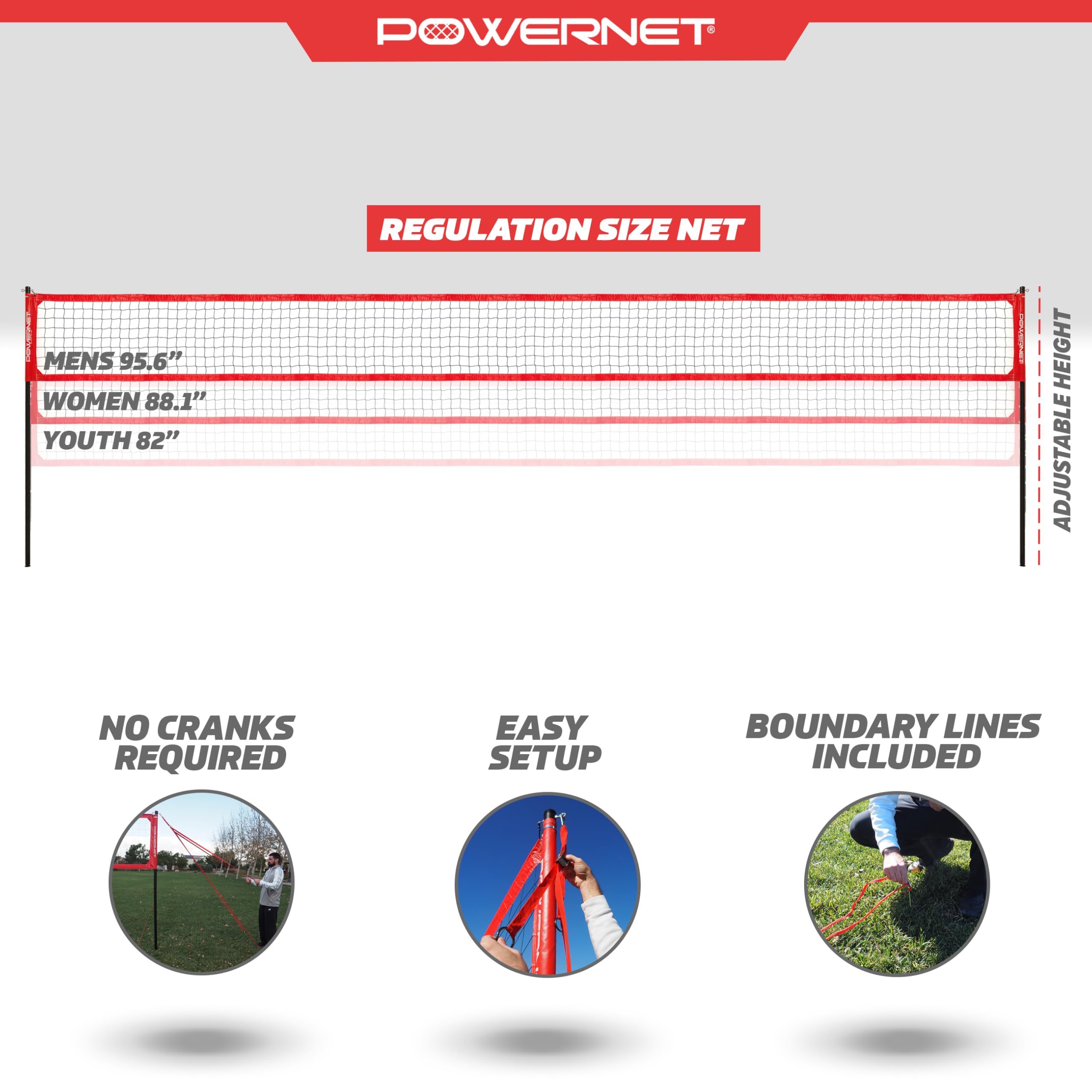 PowerNet Pro Volleyball Net, 32 Ft Wide Regulation Size, Adjustable Height Portable Net for Backyard, Beach & Park, Volleyball Training Equipment, Includes Carry Bag - Image 3