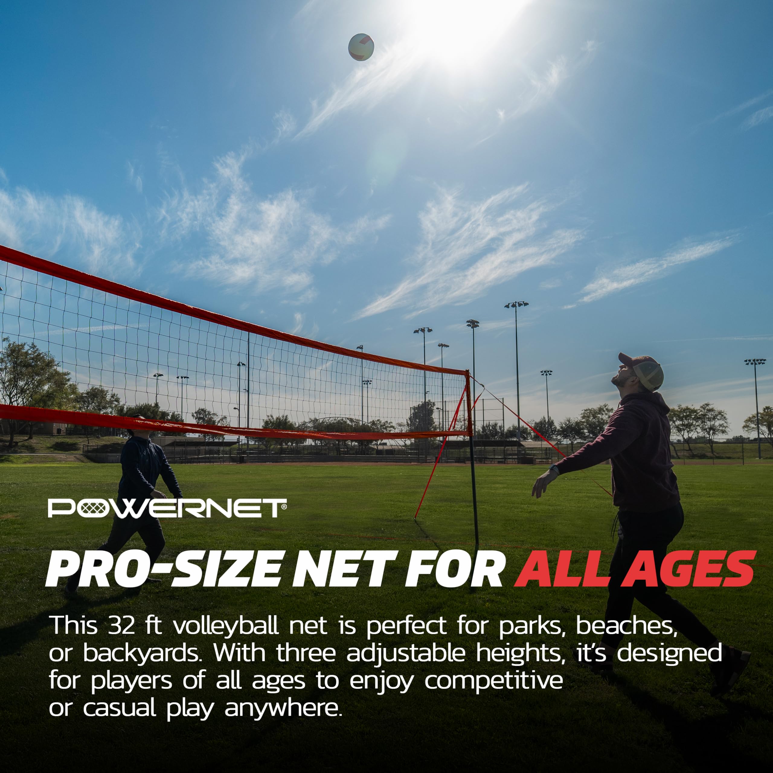 PowerNet Pro Volleyball Net, 32 Ft Wide Regulation Size, Adjustable Height Portable Net for Backyard, Beach & Park, Volleyball Training Equipment, Includes Carry Bag - Image 4