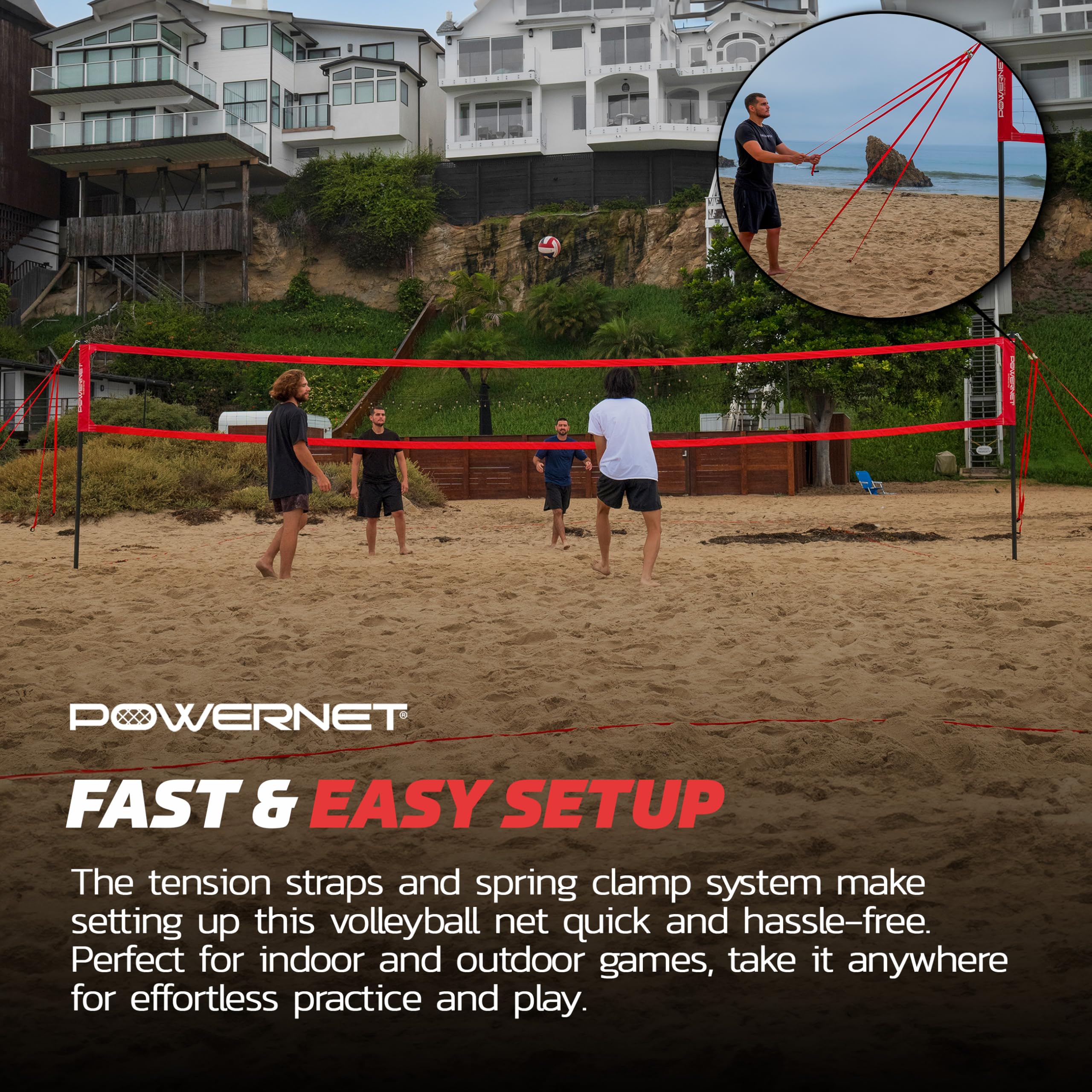 PowerNet Pro Volleyball Net, 32 Ft Wide Regulation Size, Adjustable Height Portable Net for Backyard, Beach & Park, Volleyball Training Equipment, Includes Carry Bag - Image 6