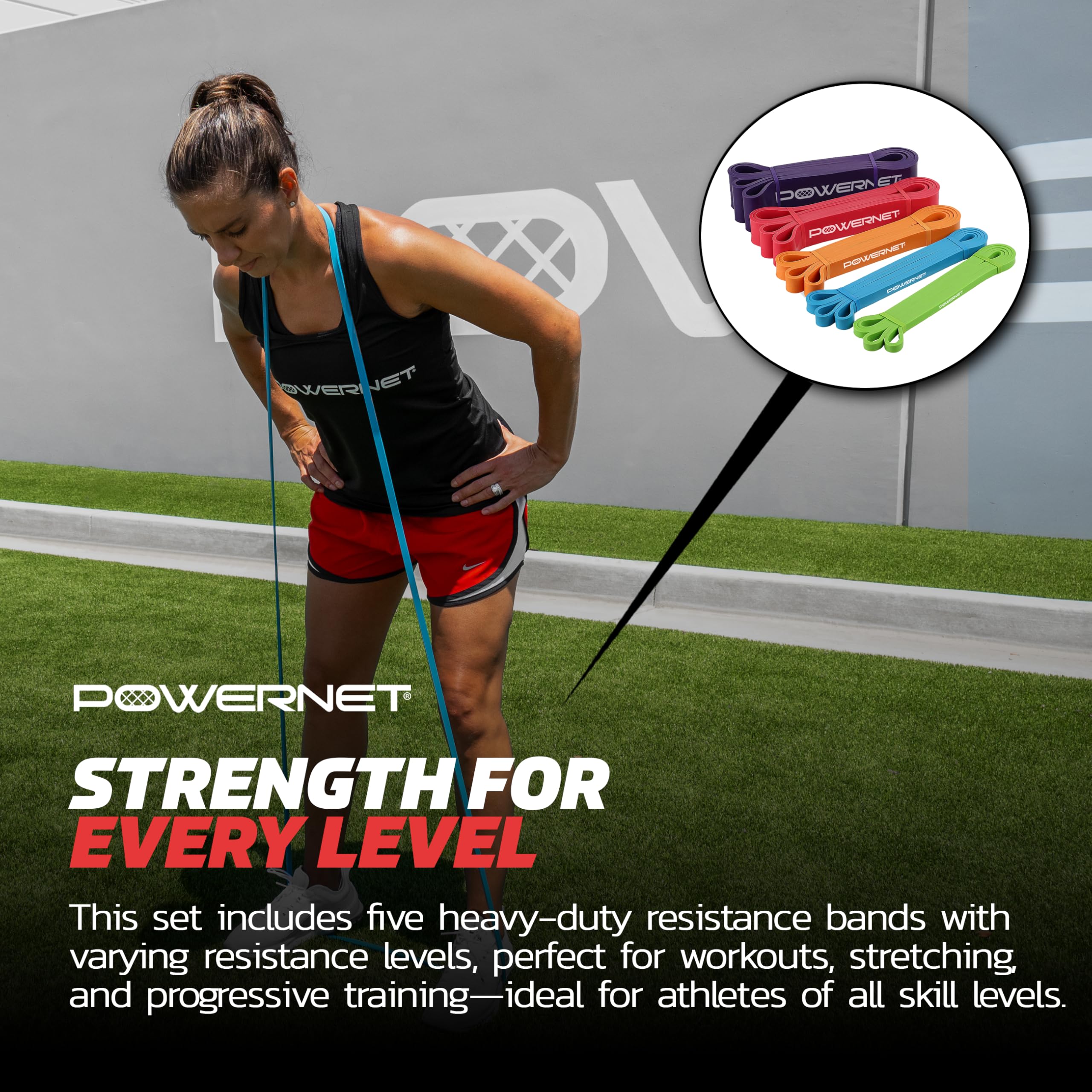 PowerNet Resistance Bands, Heavy Duty & Regular Resistance Color-Coded Exercise Bands, Workout Equipment for Home Gym, Progressive Elastic Bands for Stretching & Training, Regular, Heavy-Duty or Combo - Image 4