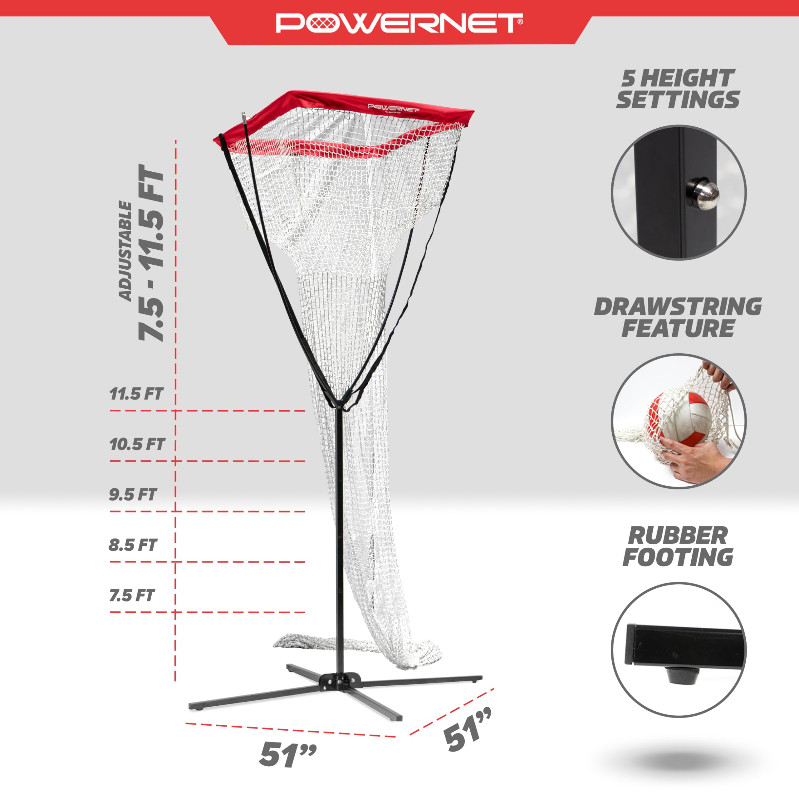 PowerNet Setting Volleyball Training Net, Portable Training Equipment for Setters, Adjustable Height Indoor Outdoor Volleyball Net for Backyard or Gym, Drawstring Ball Release - Image 3