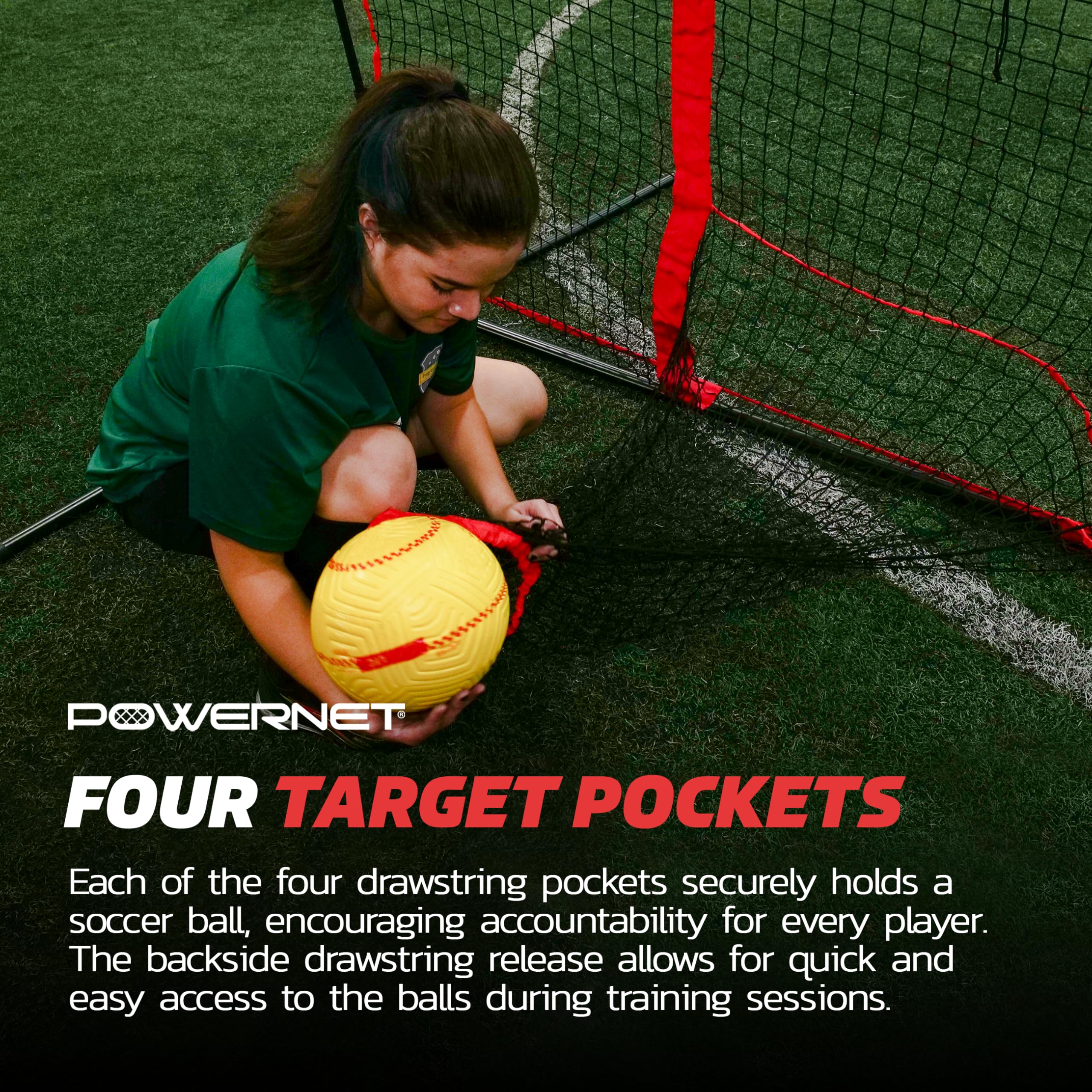 PowerNet Soccer Goal, 16x10 FT Soccer Training Equipment Combo Barrier Net, Pop Up Goal with Four Pocket Targets, Improve Accuracy, Stops Most Missed Shots - Image 6