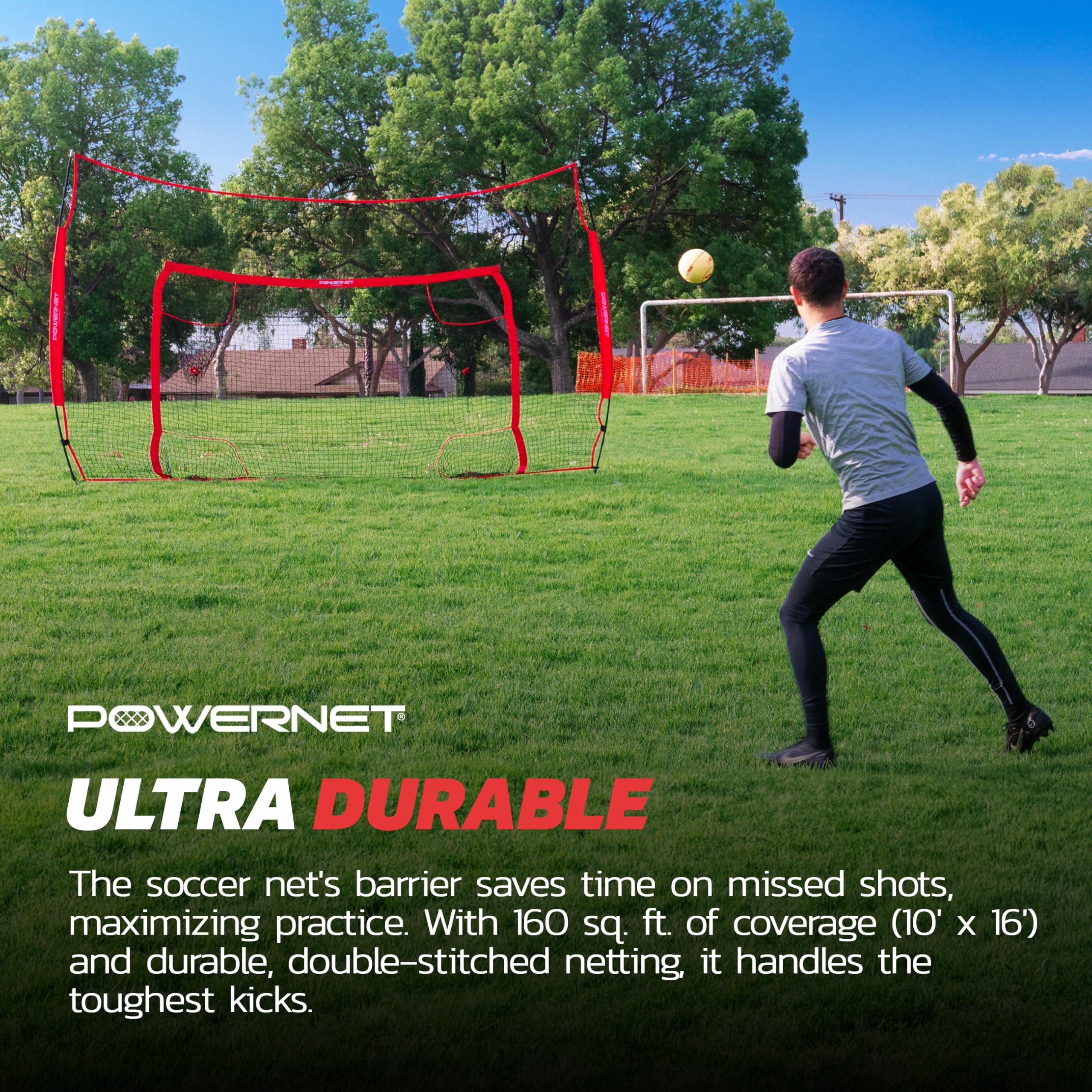 PowerNet Soccer Goal, 16x10 FT Soccer Training Equipment Combo Barrier Net, Pop Up Goal with Four Pocket Targets, Improve Accuracy, Stops Most Missed Shots - Image 7