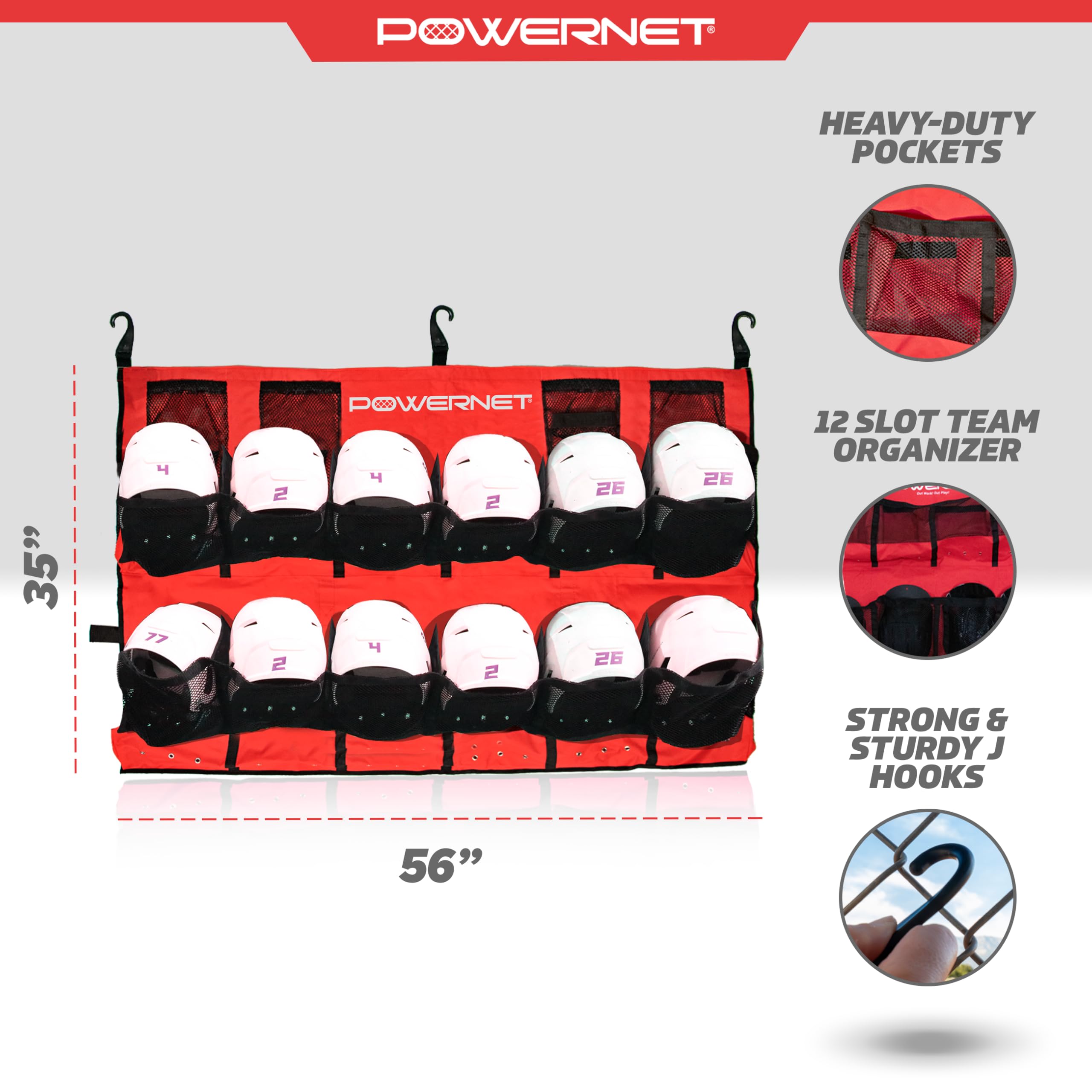 PowerNet Softball & Baseball Helmet Hanging Bag, 12 Pocket Baseball Glove & Helmet Storage Holder & Dugout Organizer, Portable Baseball Gear Training Equipment Holder, Team Colors - Image 3