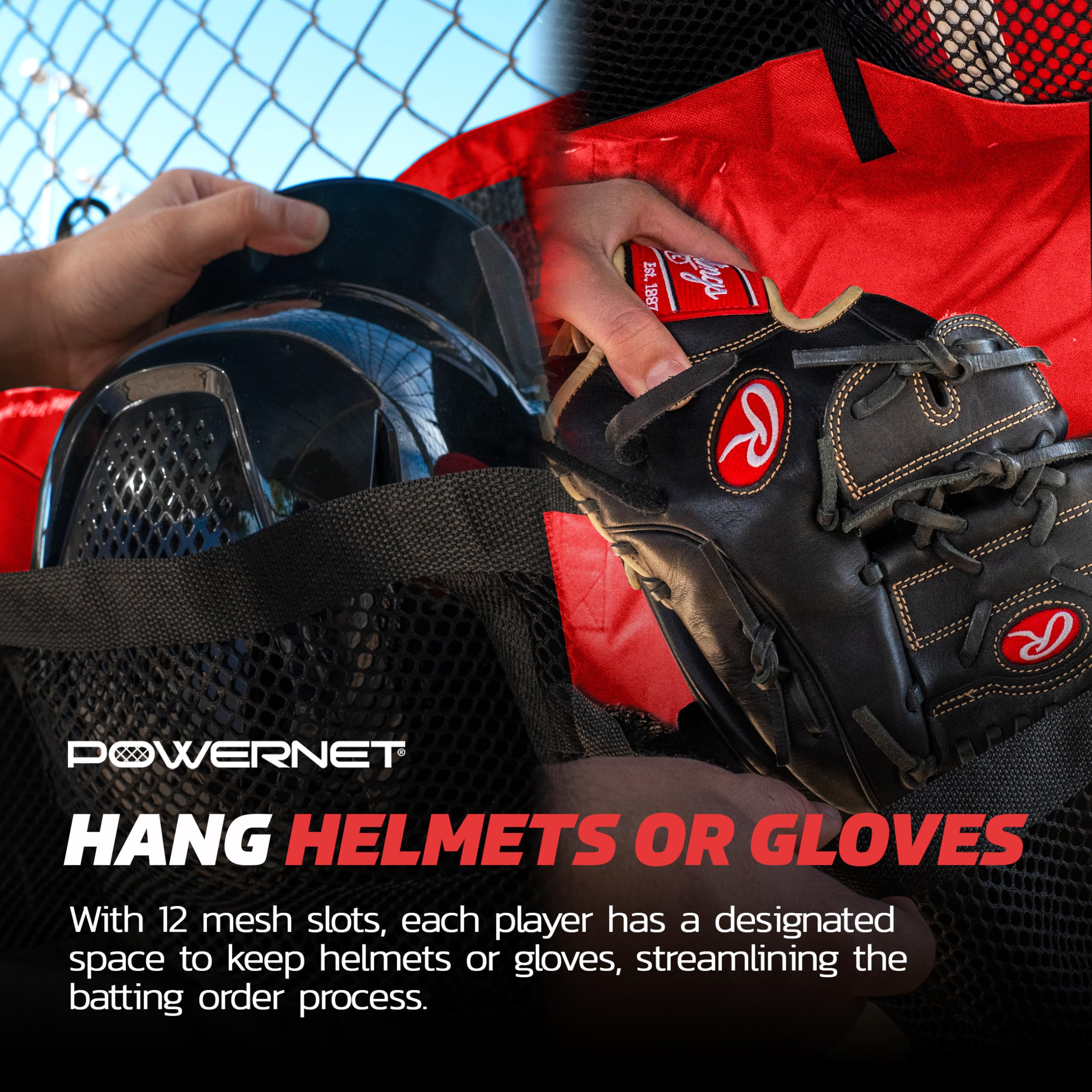 PowerNet Softball & Baseball Helmet Hanging Bag, 12 Pocket Baseball Glove & Helmet Storage Holder & Dugout Organizer, Portable Baseball Gear Training Equipment Holder, Team Colors - Image 5