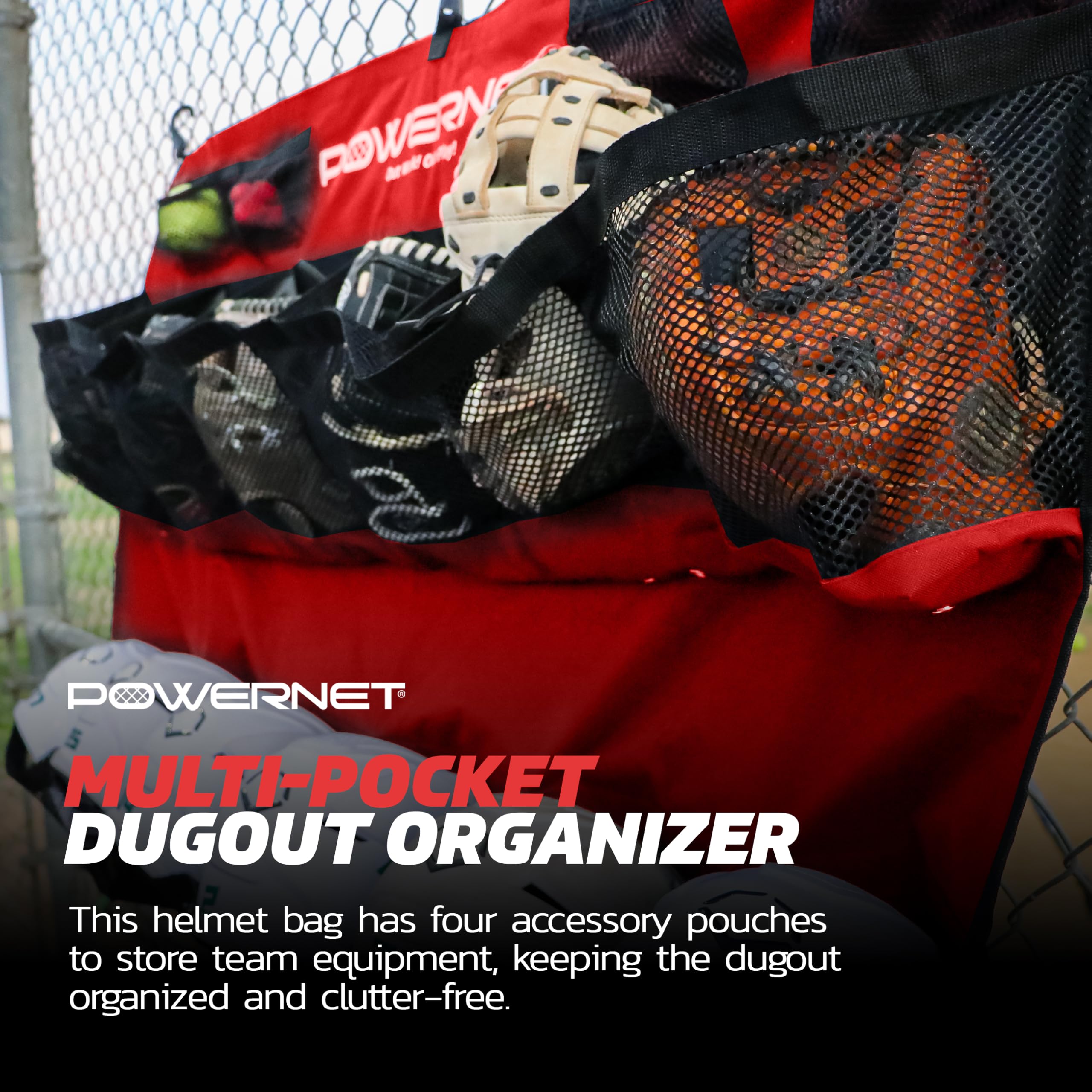 PowerNet Softball & Baseball Helmet Hanging Bag, 12 Pocket Baseball Glove & Helmet Storage Holder & Dugout Organizer, Portable Baseball Gear Training Equipment Holder, Team Colors - Image 6