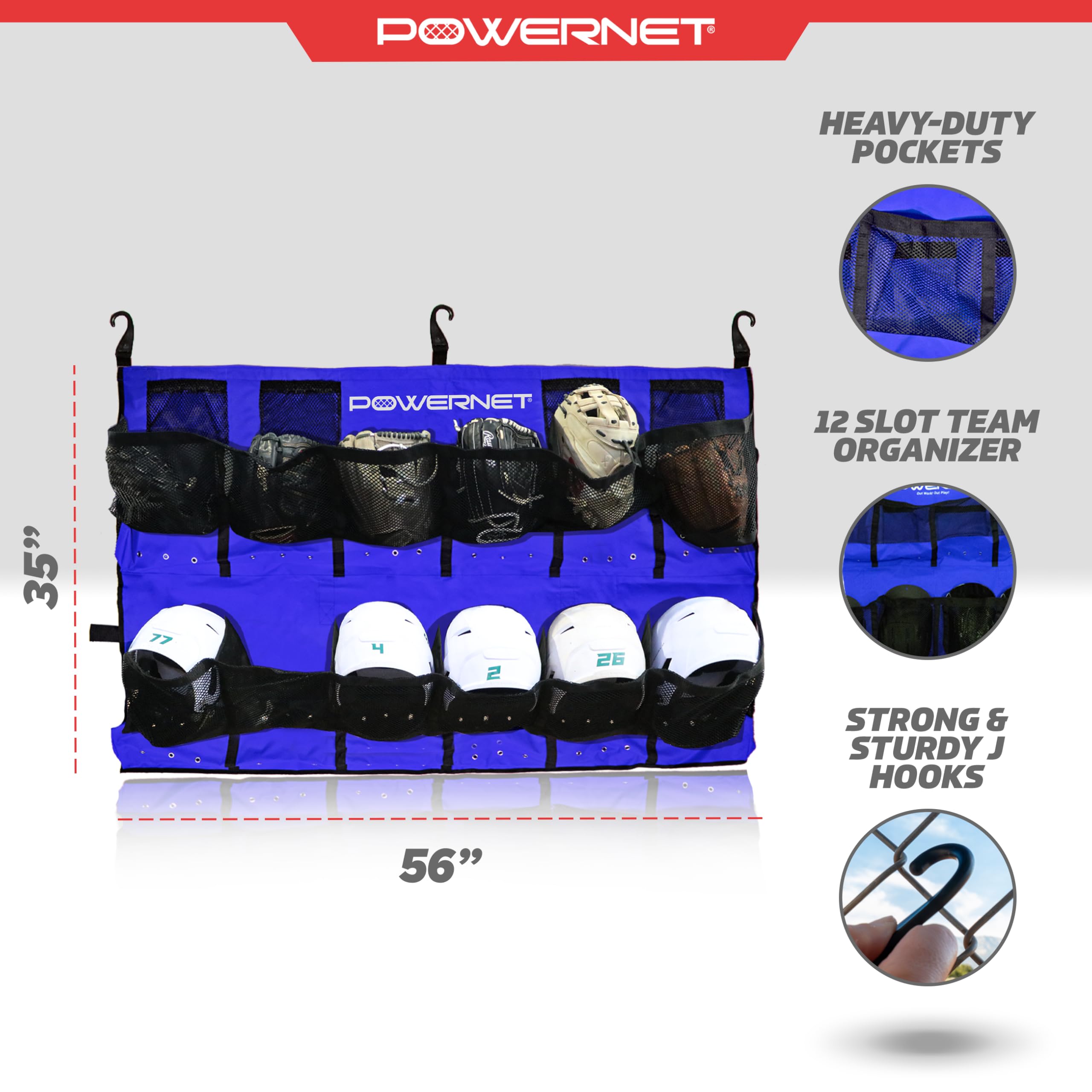 PowerNet Softball & Baseball Helmet Hanging Bag, 12 Pocket Baseball Glove & Helmet Storage Holder & Dugout Organizer, Portable Baseball Gear Training Equipment Holder, Team Colors - Image 3