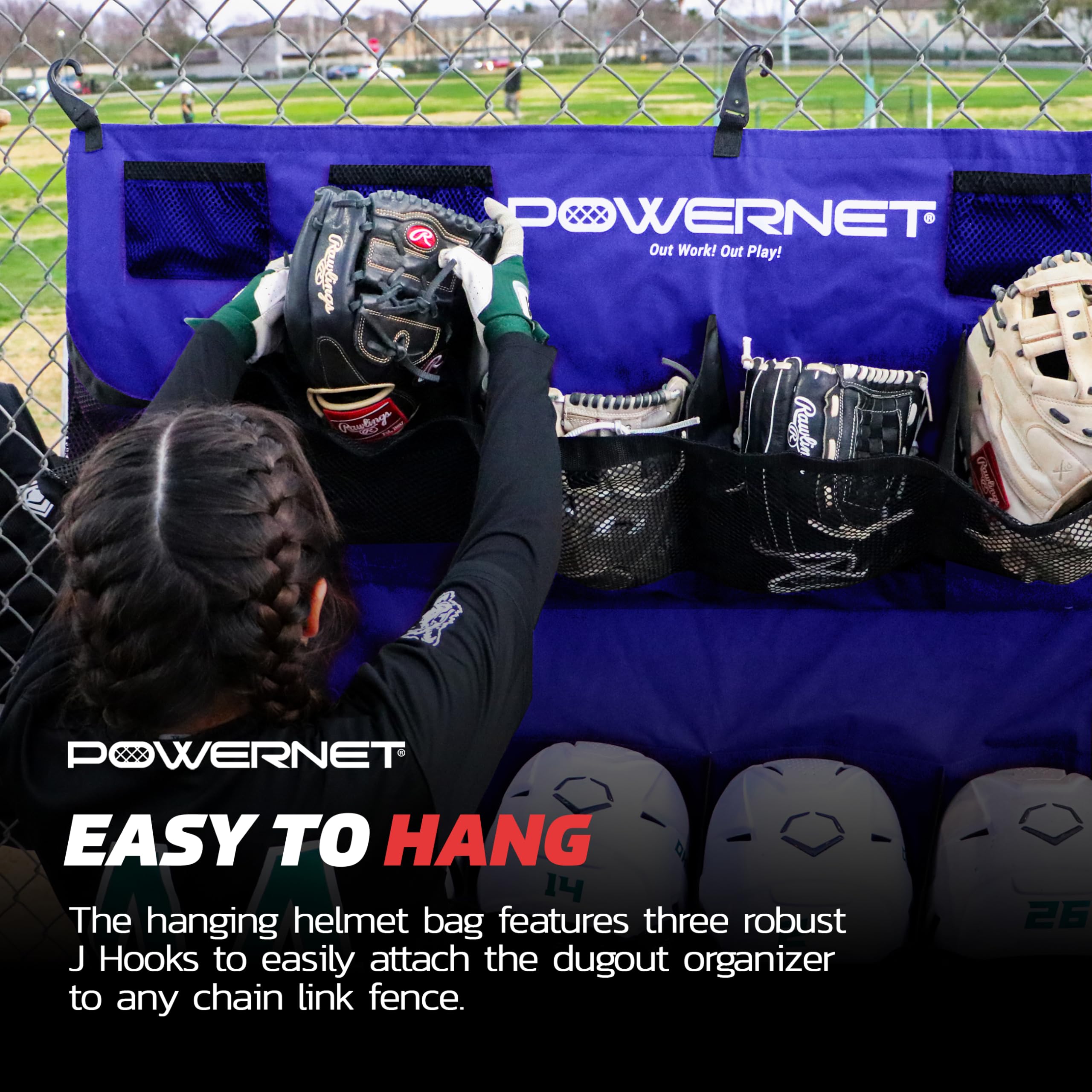 PowerNet Softball & Baseball Helmet Hanging Bag, 12 Pocket Baseball Glove & Helmet Storage Holder & Dugout Organizer, Portable Baseball Gear Training Equipment Holder, Team Colors - Image 4