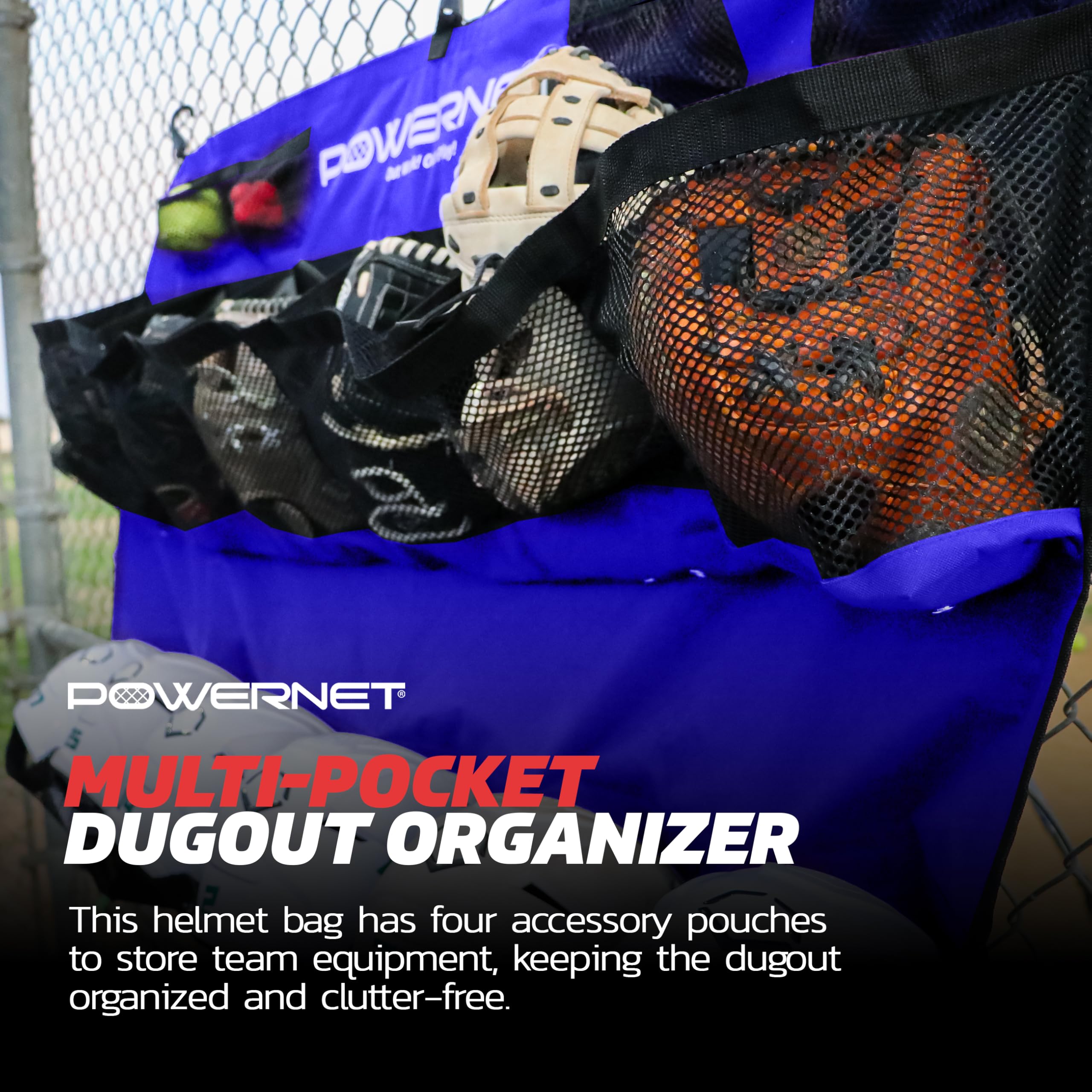 PowerNet Softball & Baseball Helmet Hanging Bag, 12 Pocket Baseball Glove & Helmet Storage Holder & Dugout Organizer, Portable Baseball Gear Training Equipment Holder, Team Colors - Image 6