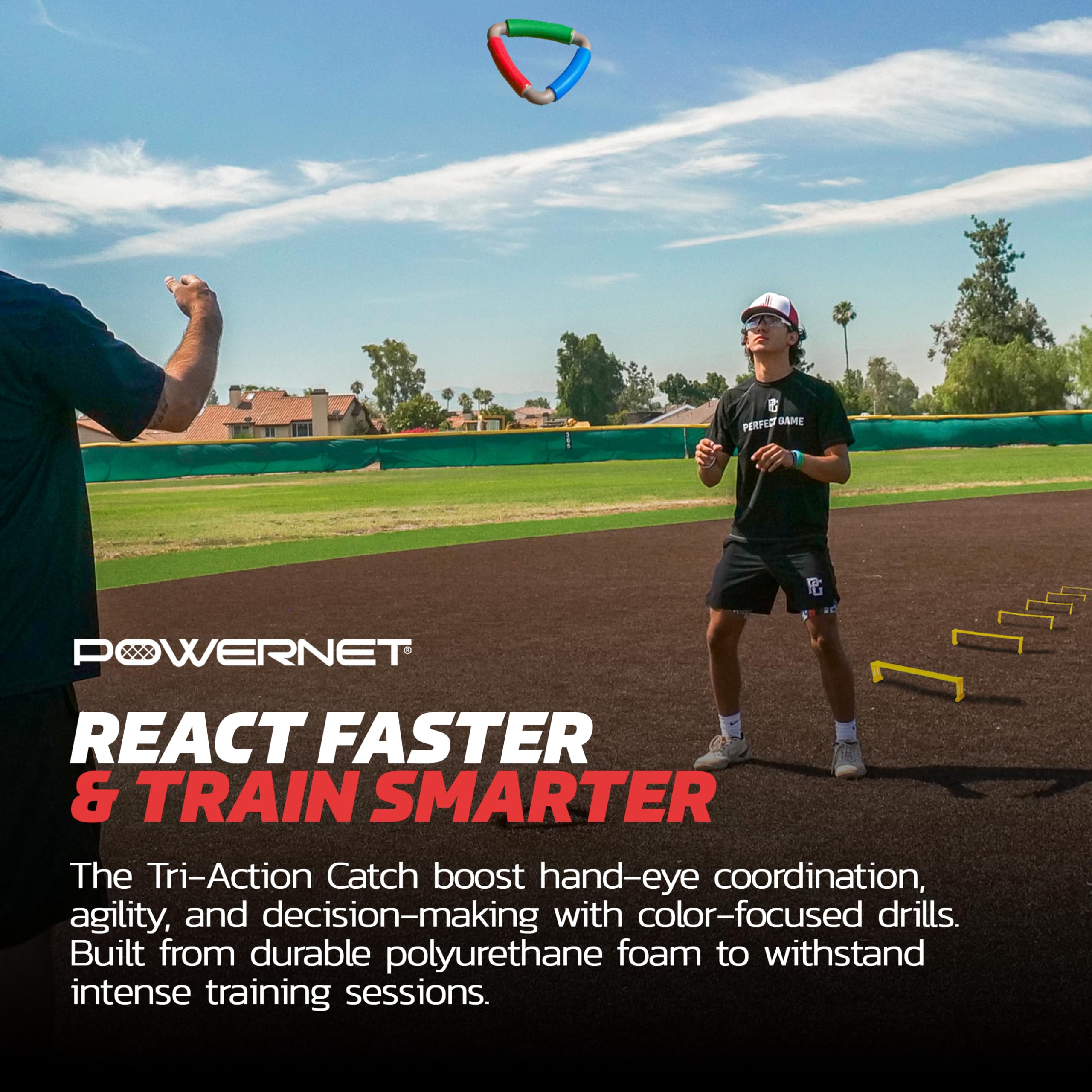 PowerNet Tri-Action Catch, Multi-Color Foam Speed and Agility Training Equipment for Football, Baseball & Softball, Triangle Hand Eye Coordination Training Aid to Improve Reaction Time & Reflexes - Image 6