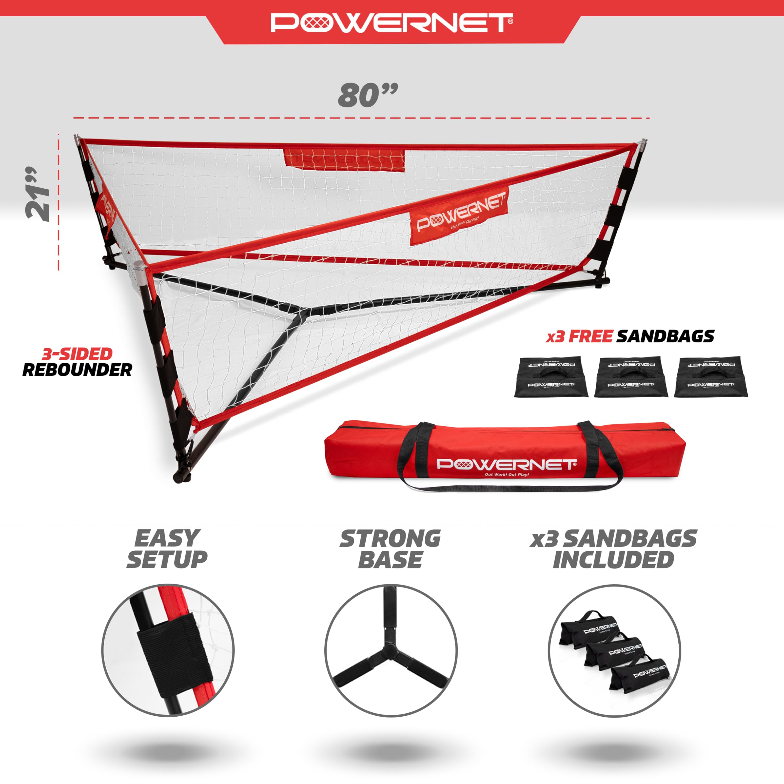 PowerNet Triple Threat Rebounder, Portable 3-Sided Futsal & Soccer Net, 80" L x 21" H Per Side, Training Equipment Rebound Net for Improving Soccer Ball Passing - Image 3