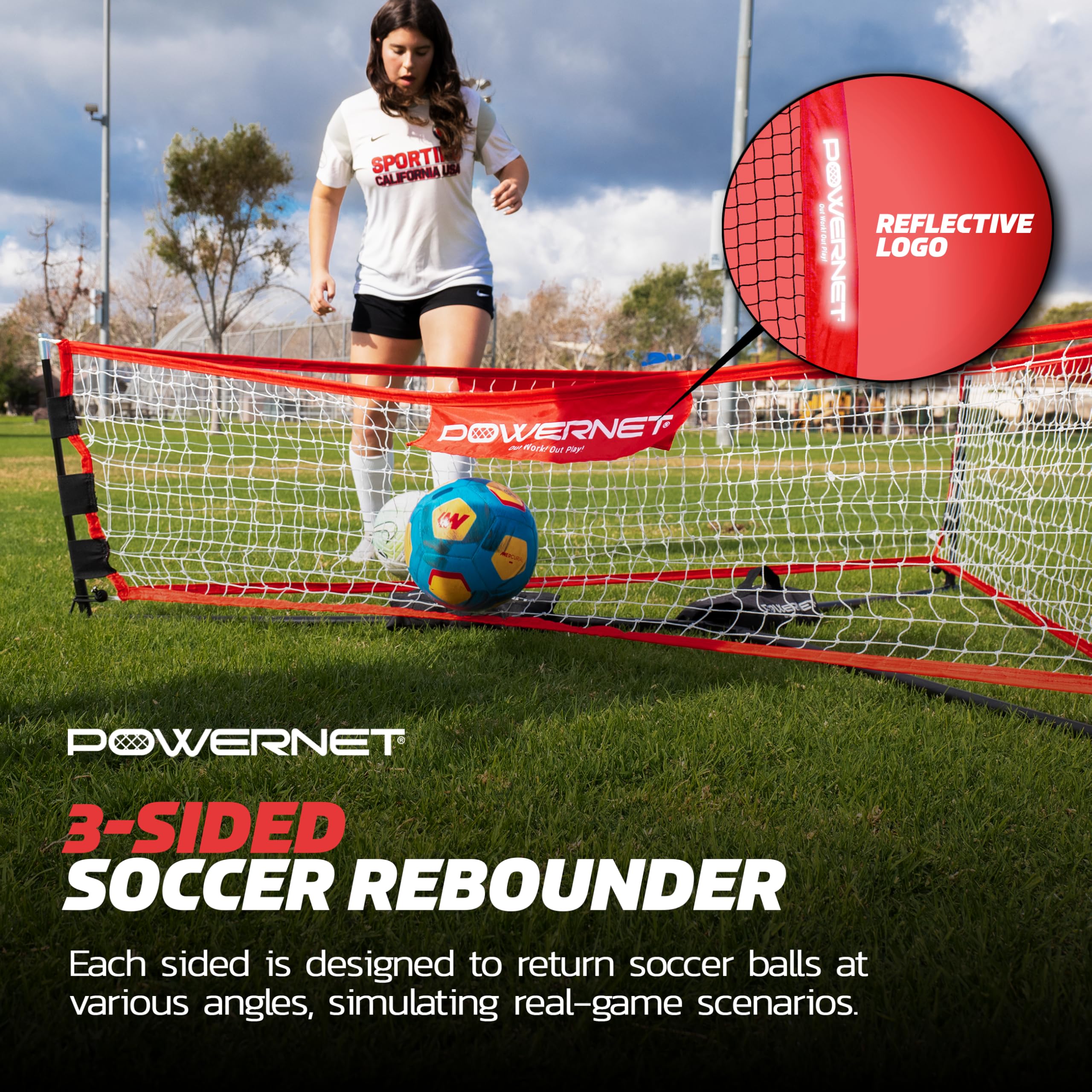 PowerNet Triple Threat Rebounder, Portable 3-Sided Futsal & Soccer Net, 80" L x 21" H Per Side, Training Equipment Rebound Net for Improving Soccer Ball Passing - Image 4
