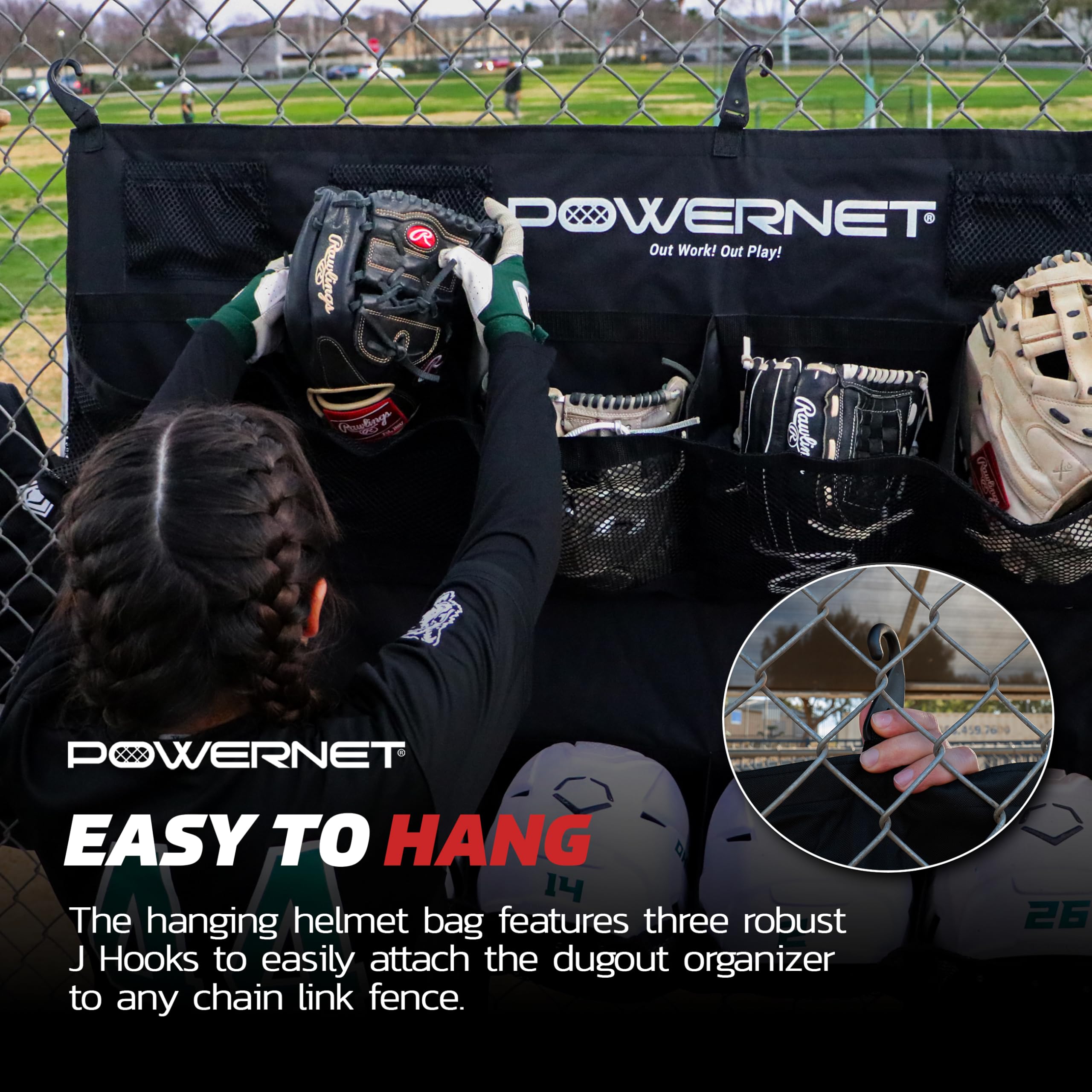 PowerNet Ultimate Coaching Team Bundle, Dugout Organizer for Baseball & Softball, Team Equipment Organizer, Hanging Bat Bag & Baseball Glove Helmet Holder, Dry Erase Magnetic Lineup Board - Image 5