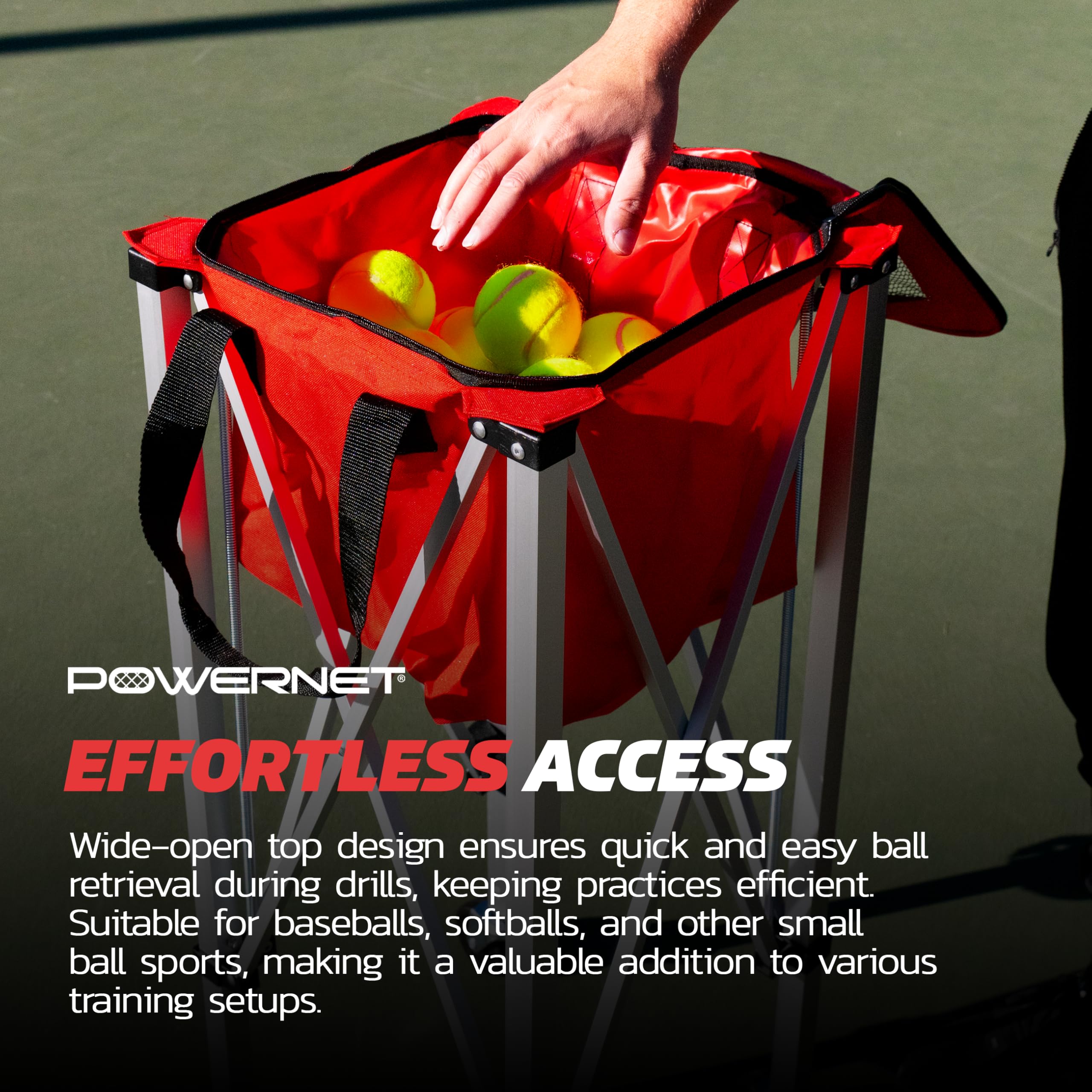 PowerNet Wheeled Caddy Cart for Baseball, Softball and Tennis Balls, Portable Multi Sport Baseball & Tennis Ball Hopper for Use During Training and Drills - Image 4