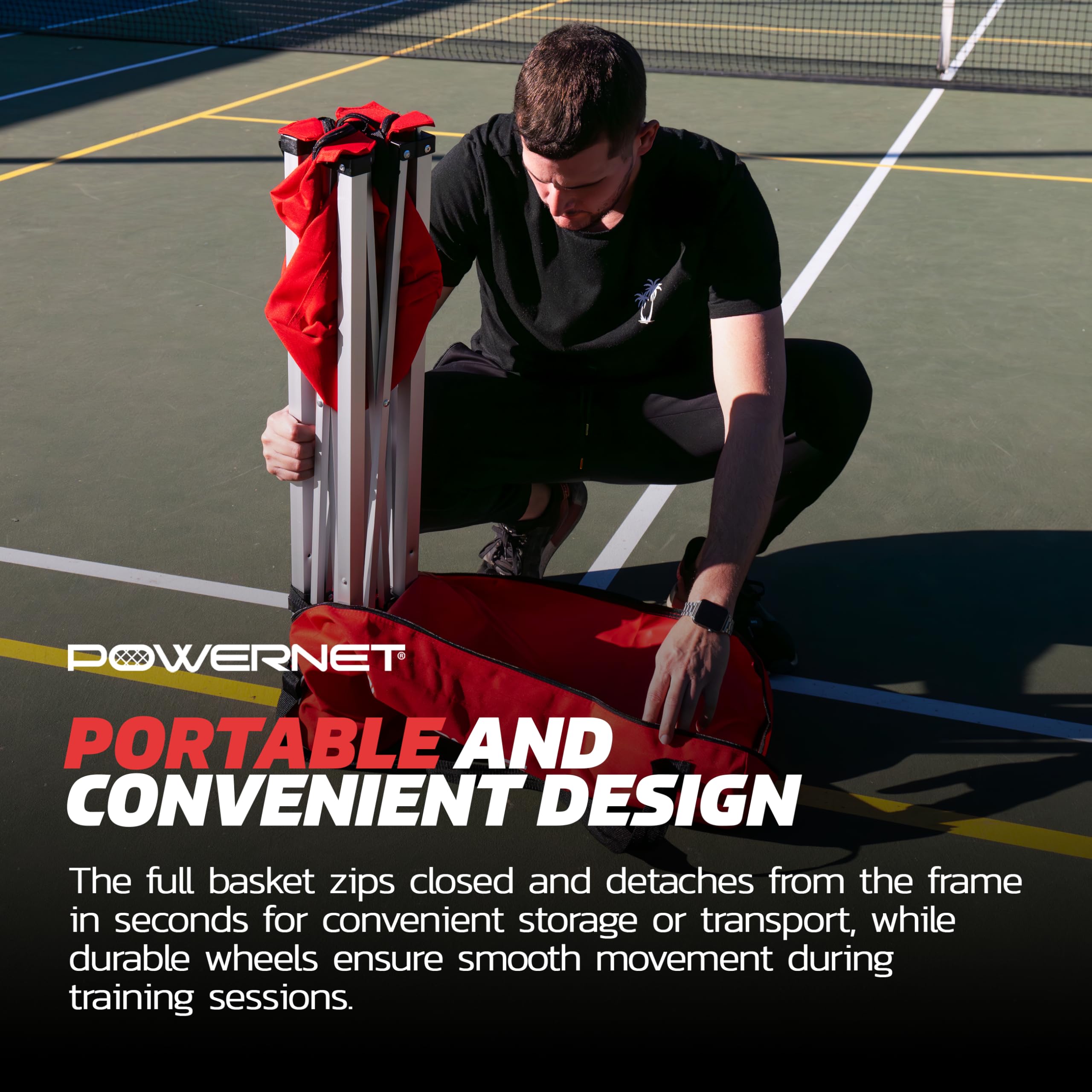 PowerNet Wheeled Caddy Cart for Baseball, Softball and Tennis Balls, Portable Multi Sport Baseball & Tennis Ball Hopper for Use During Training and Drills - Image 6